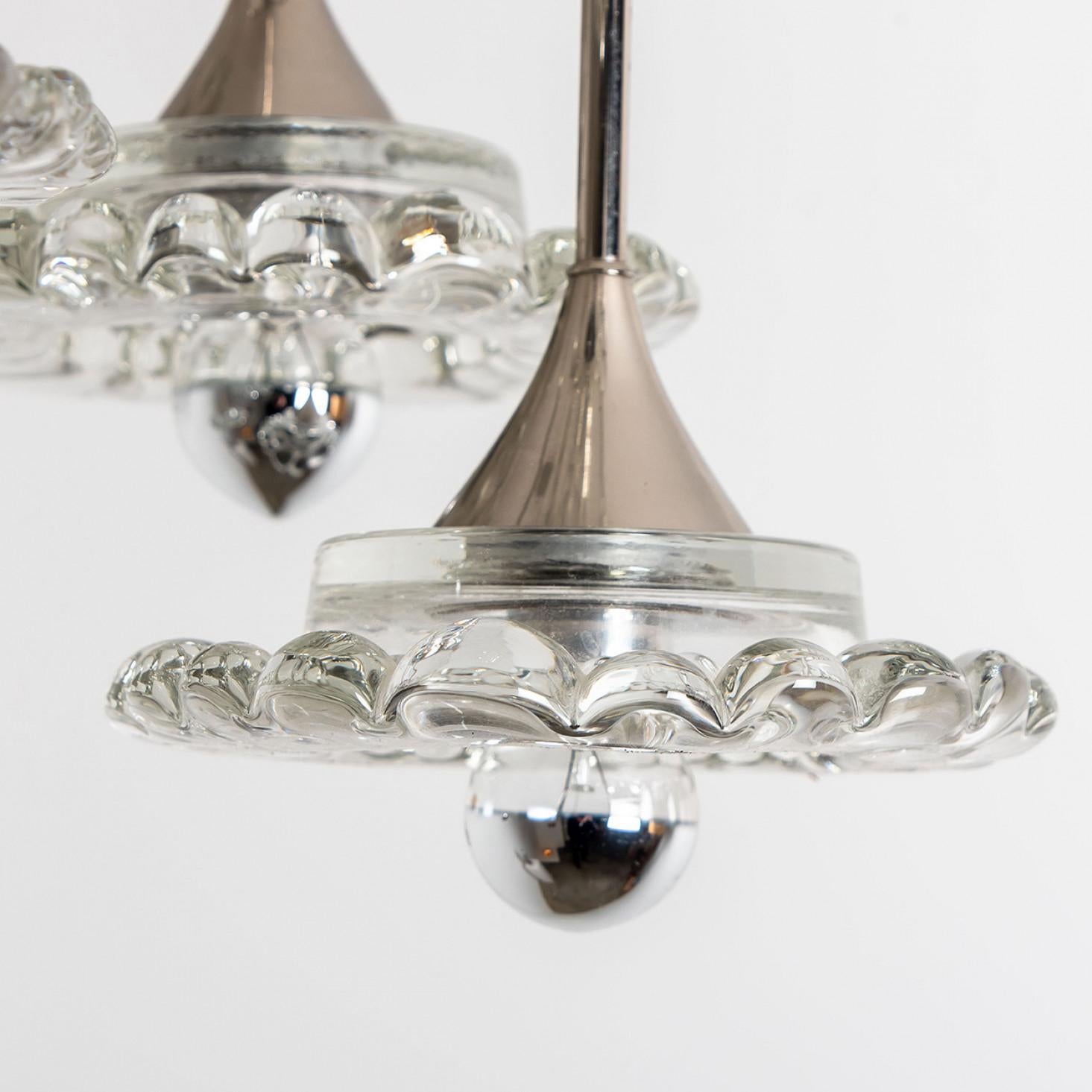 Mid-Century Modern Glass and Chrome Chandelier by Hillebrand, 1960s For Sale