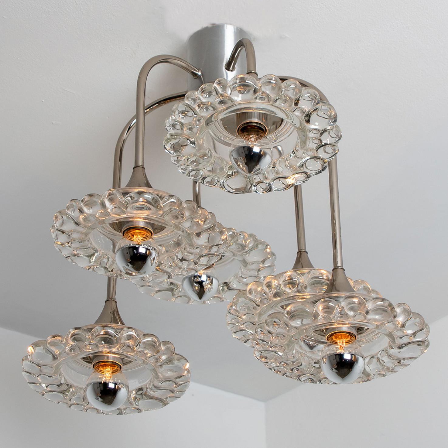 Mid-20th Century Glass and Chrome Chandelier by Hillebrand, 1960s For Sale