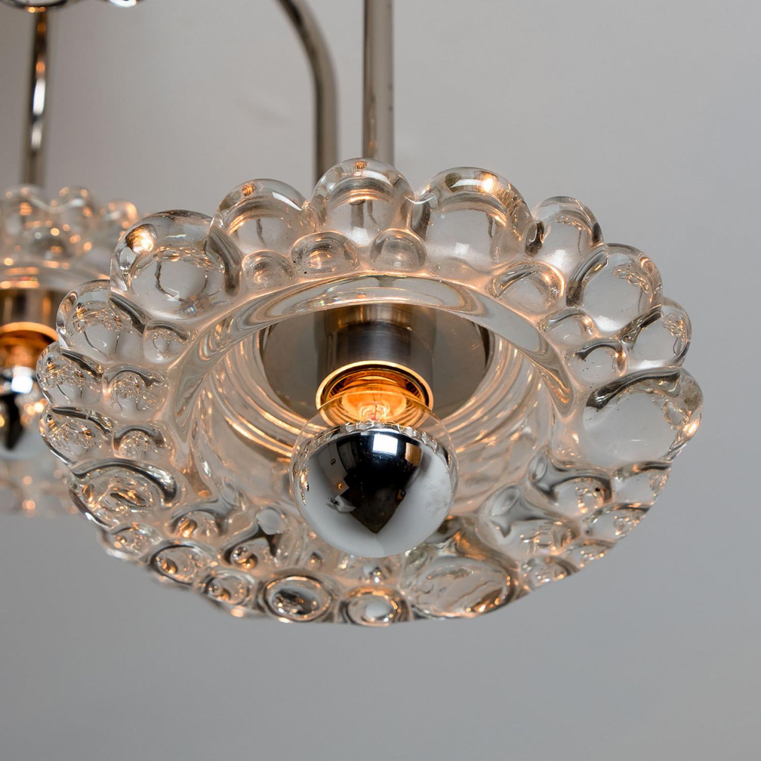 Glass and Chrome Chandelier by Hillebrand, 1960s For Sale 1