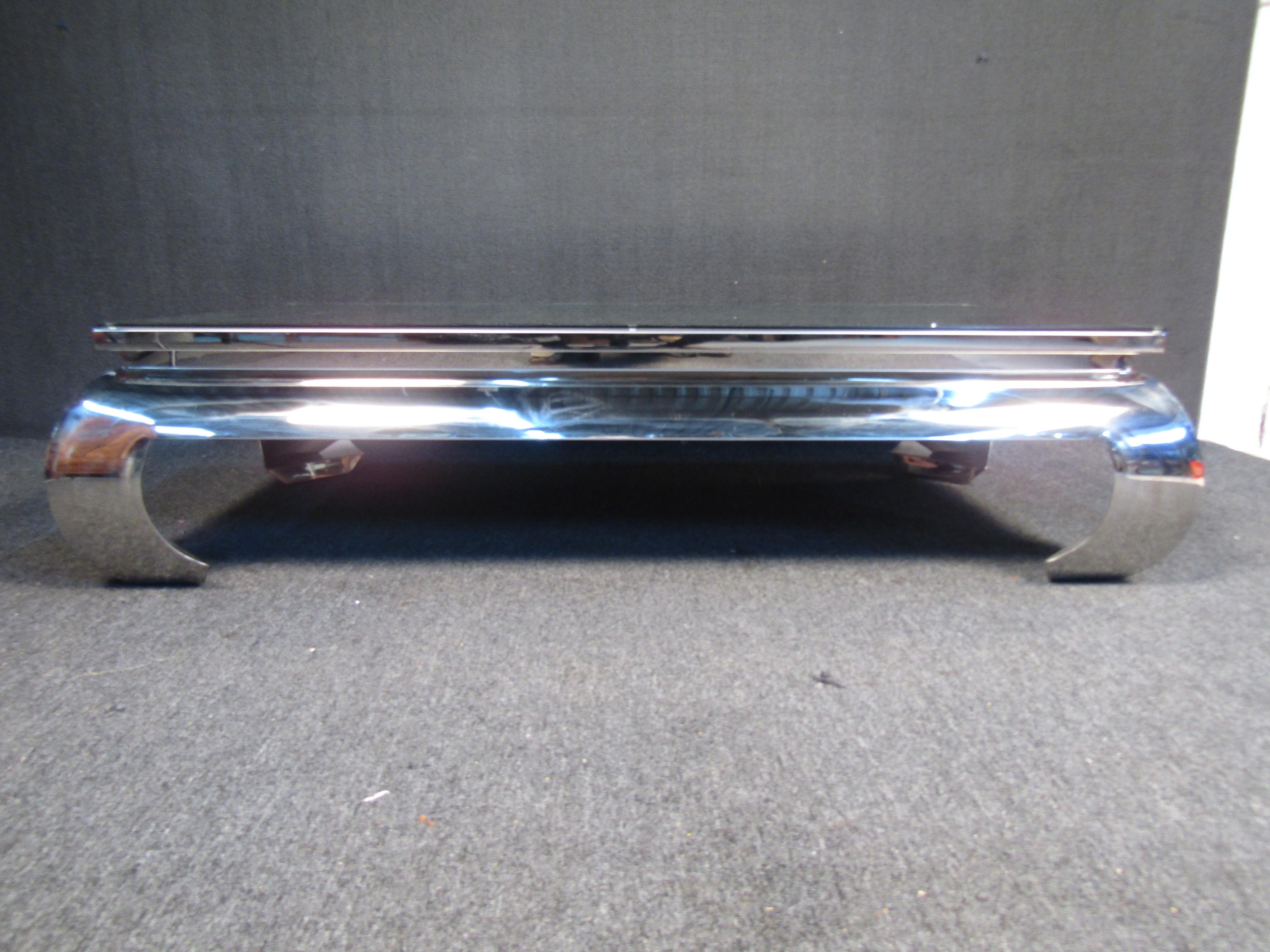 Mid-Century Modern Glass and Chrome Coffee Table in the Style of James Mont