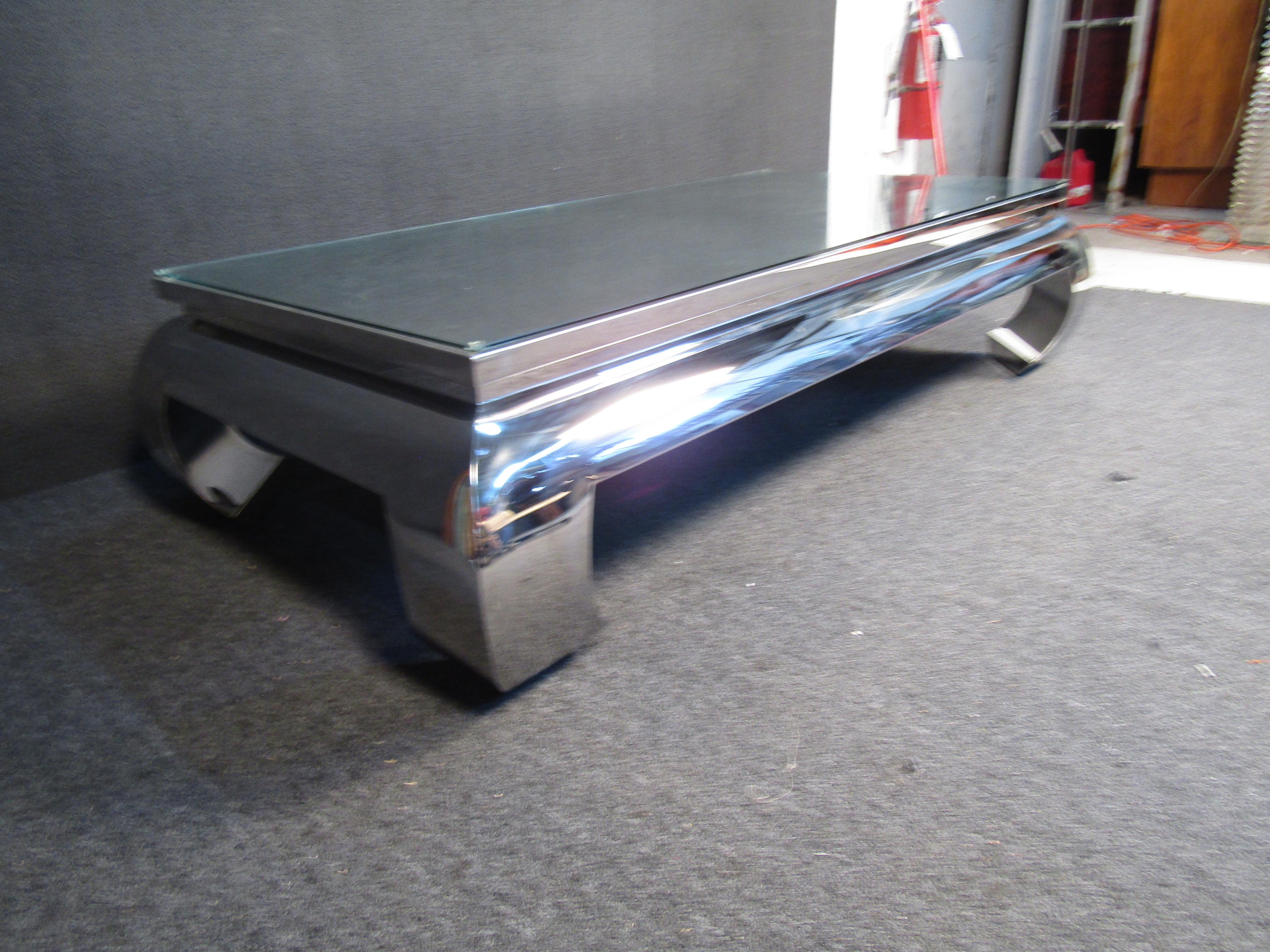 Glass and Chrome Coffee Table in the Style of James Mont In Good Condition In Brooklyn, NY