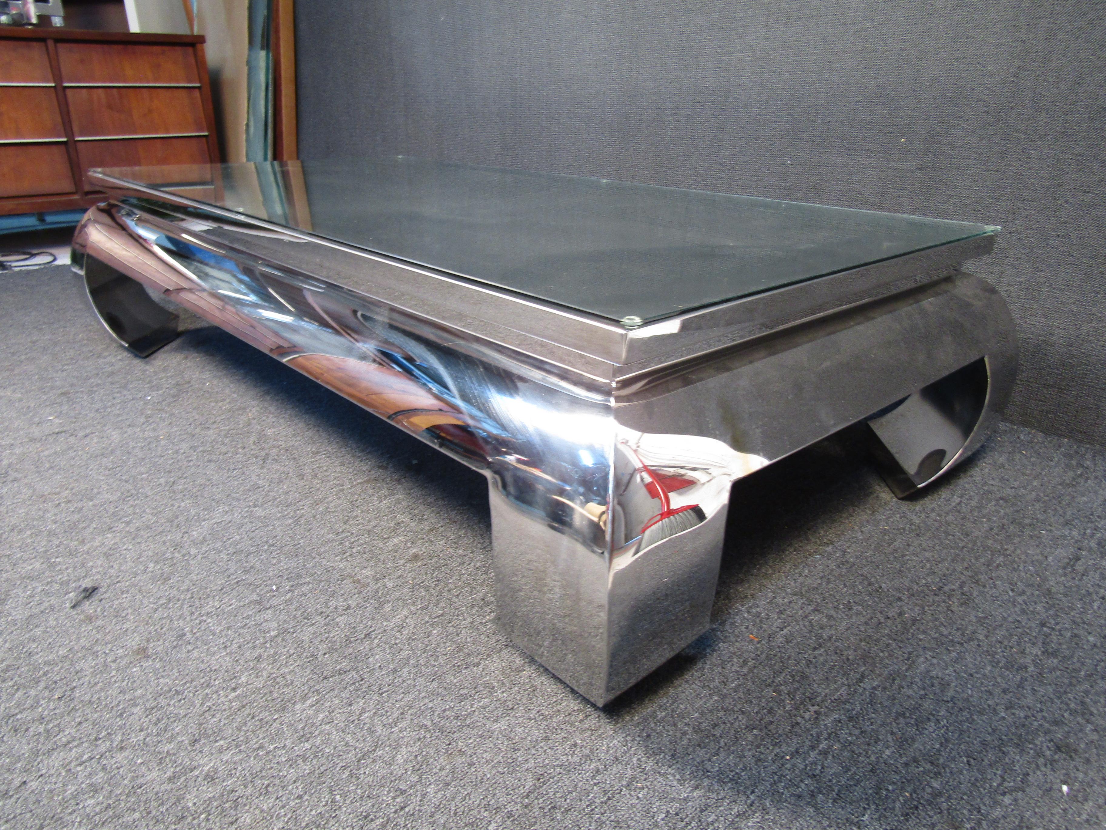 20th Century Glass and Chrome Coffee Table in the Style of James Mont