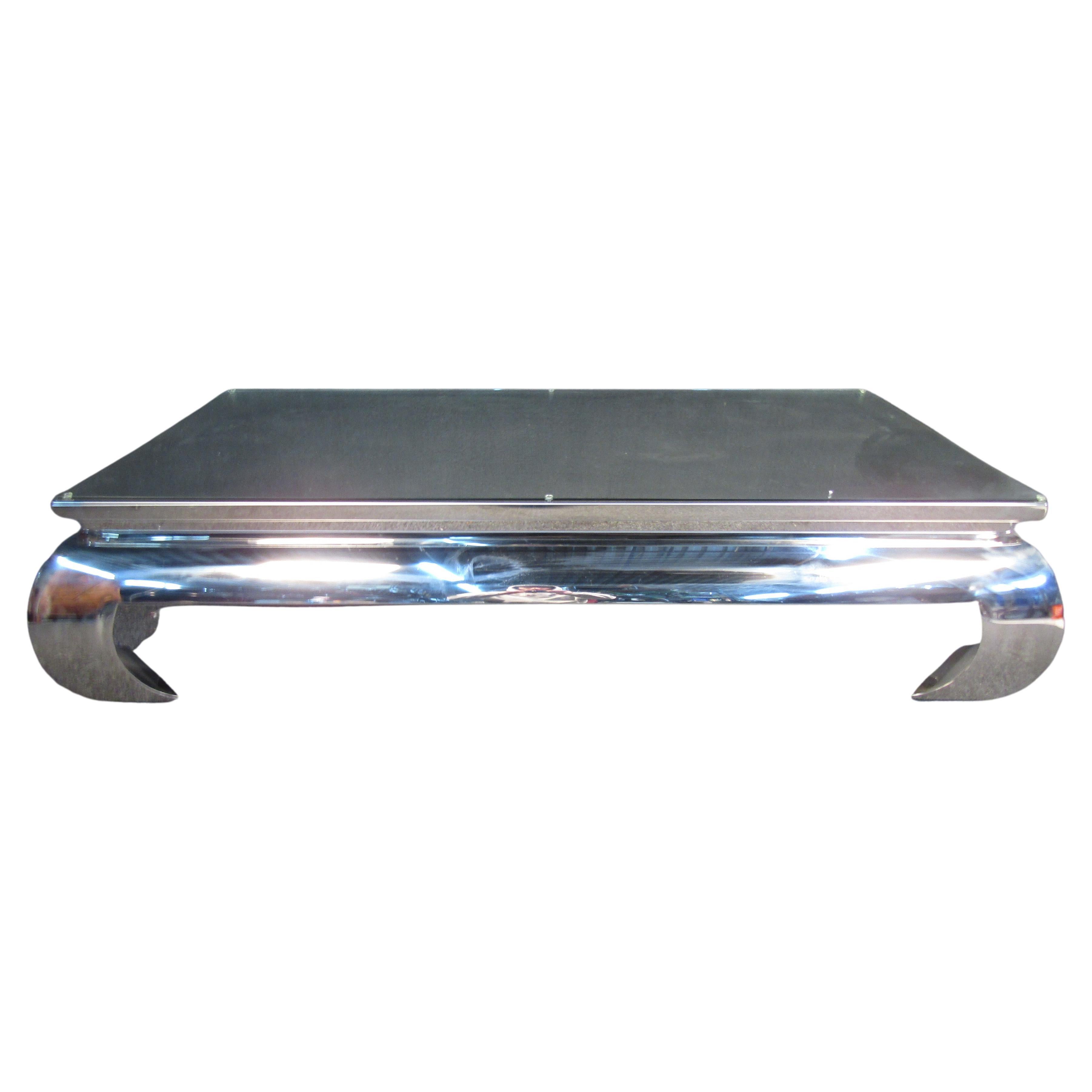 Glass and Chrome Coffee Table in the Style of James Mont