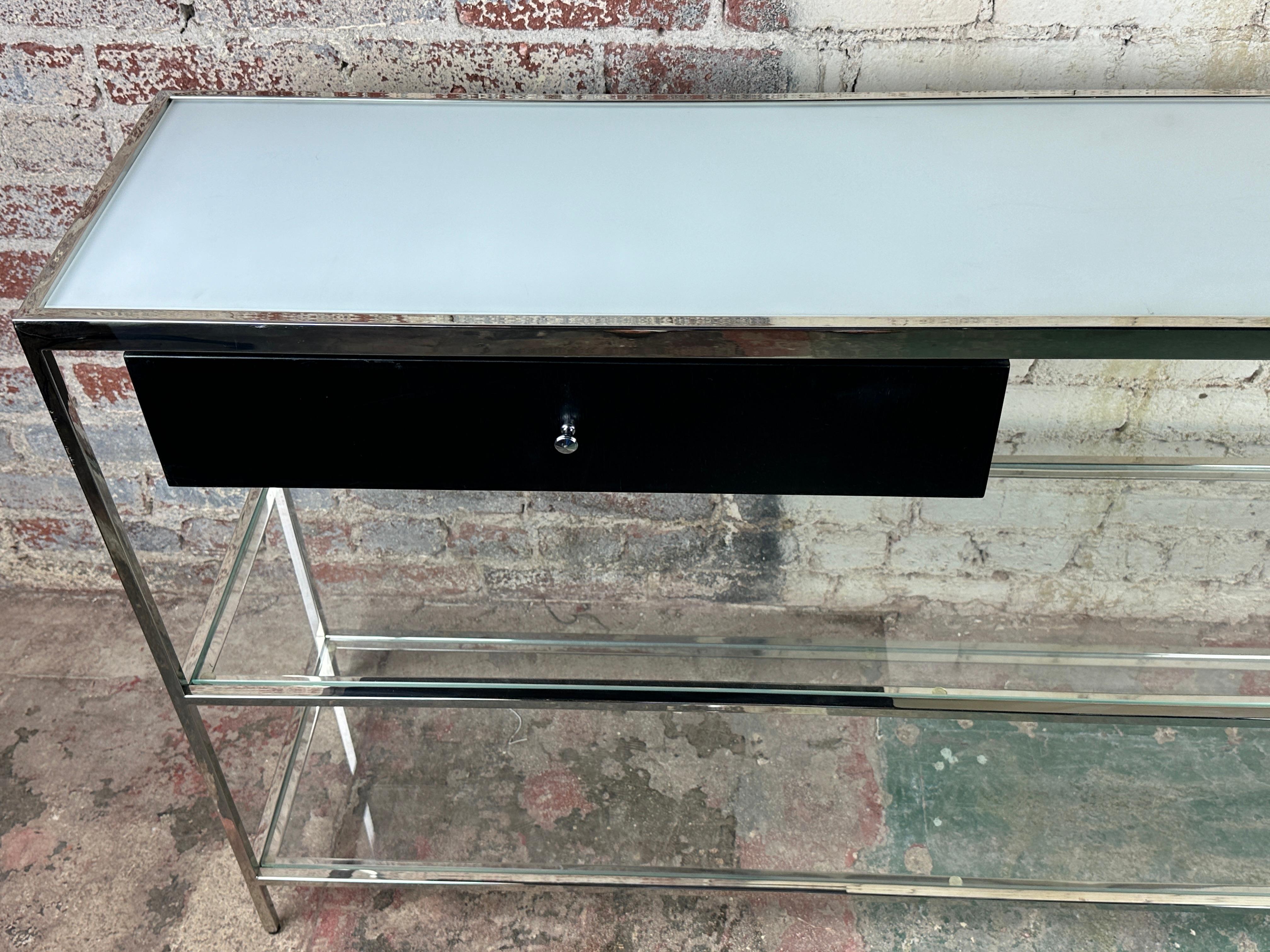 Modern Glass and Chrome Console Table in Milo Baughman's Style For Sale