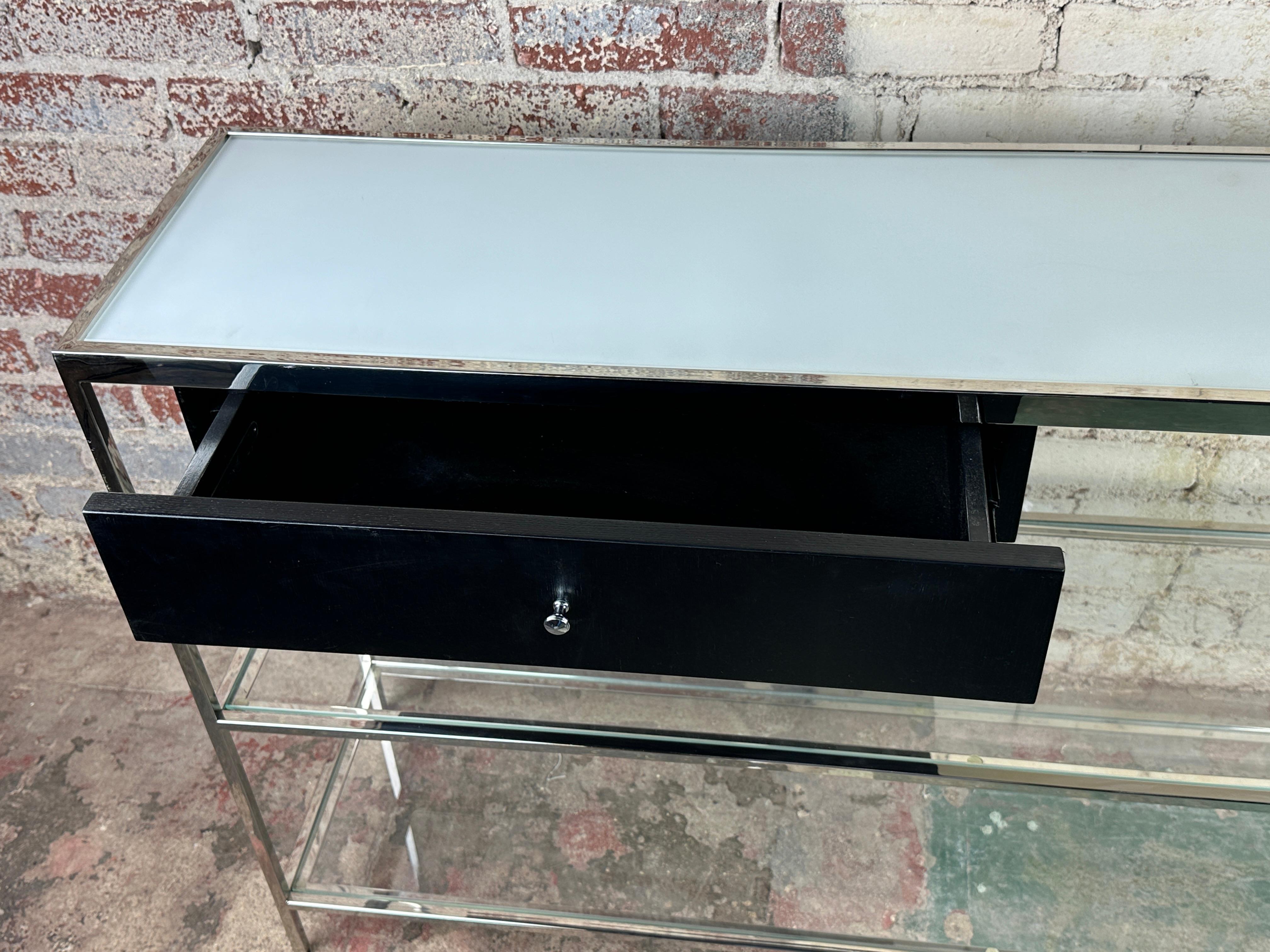 American Glass and Chrome Console Table in Milo Baughman's Style For Sale