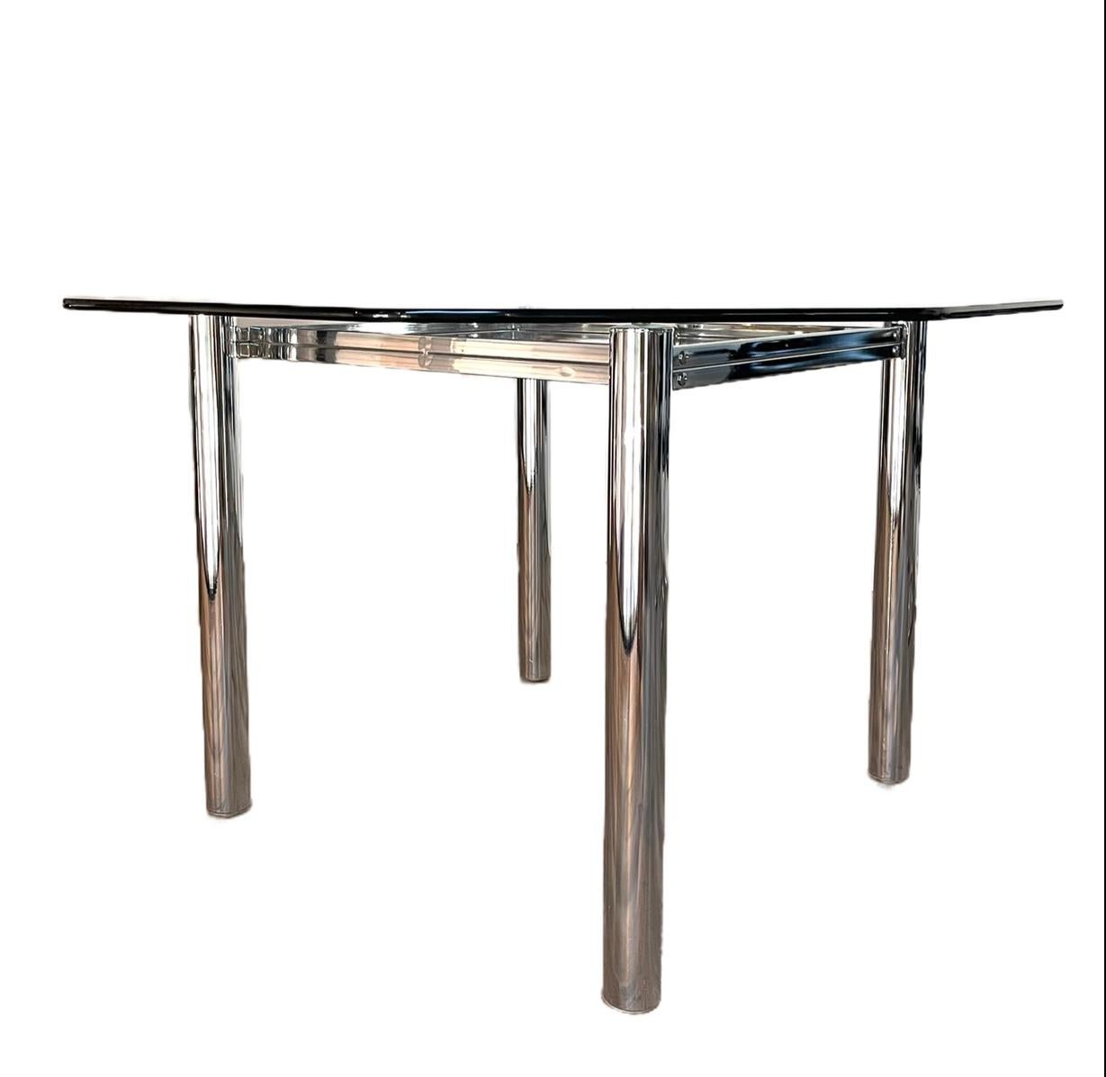 Modern Glass and Chrome Dining Table For Sale