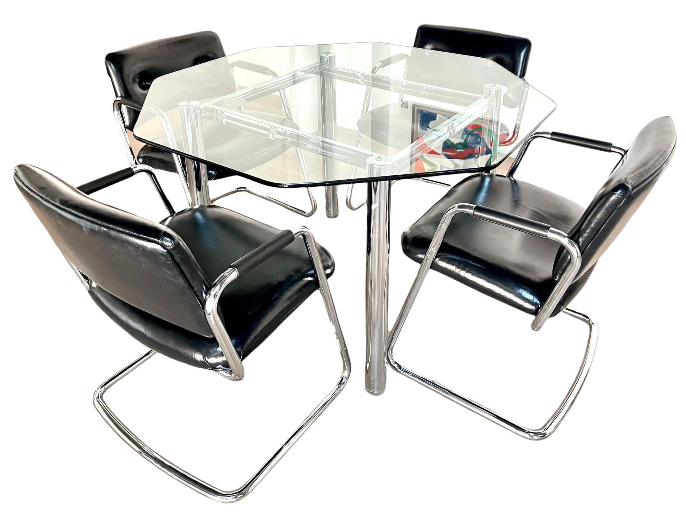 20th Century Glass and Chrome Dining Table For Sale