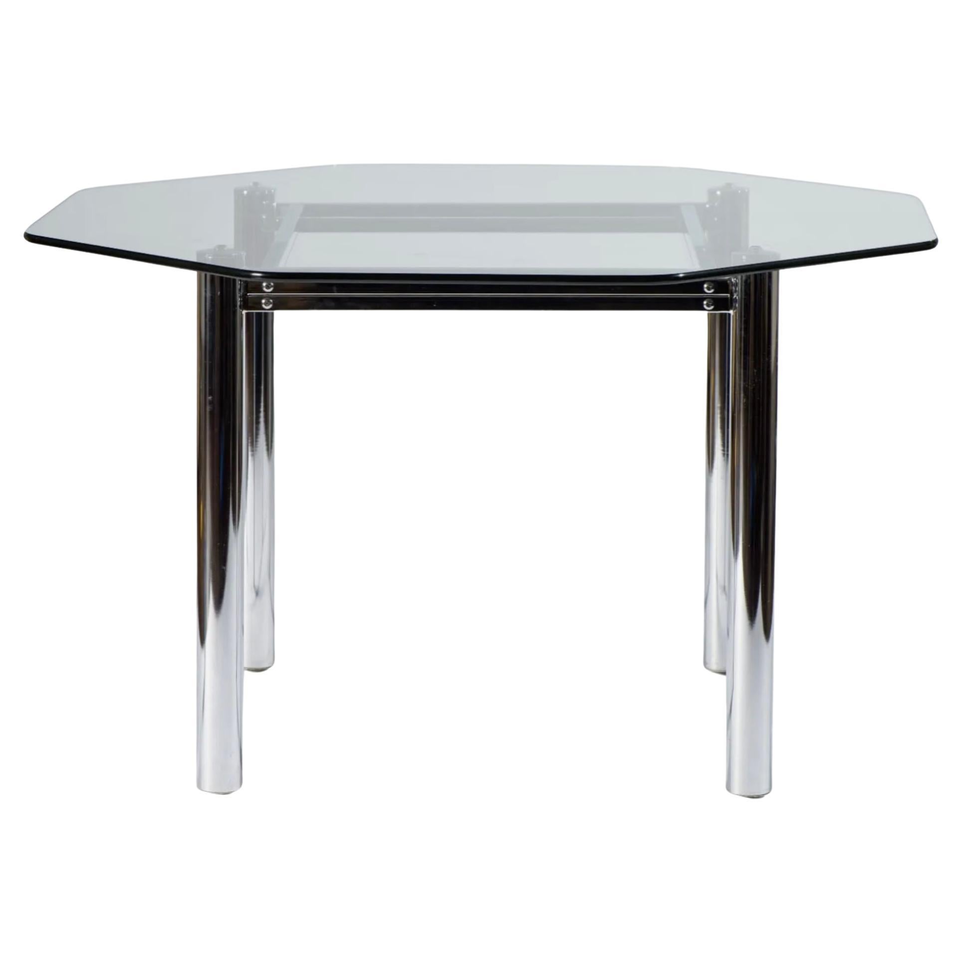 Glass and Chrome Dining Table For Sale
