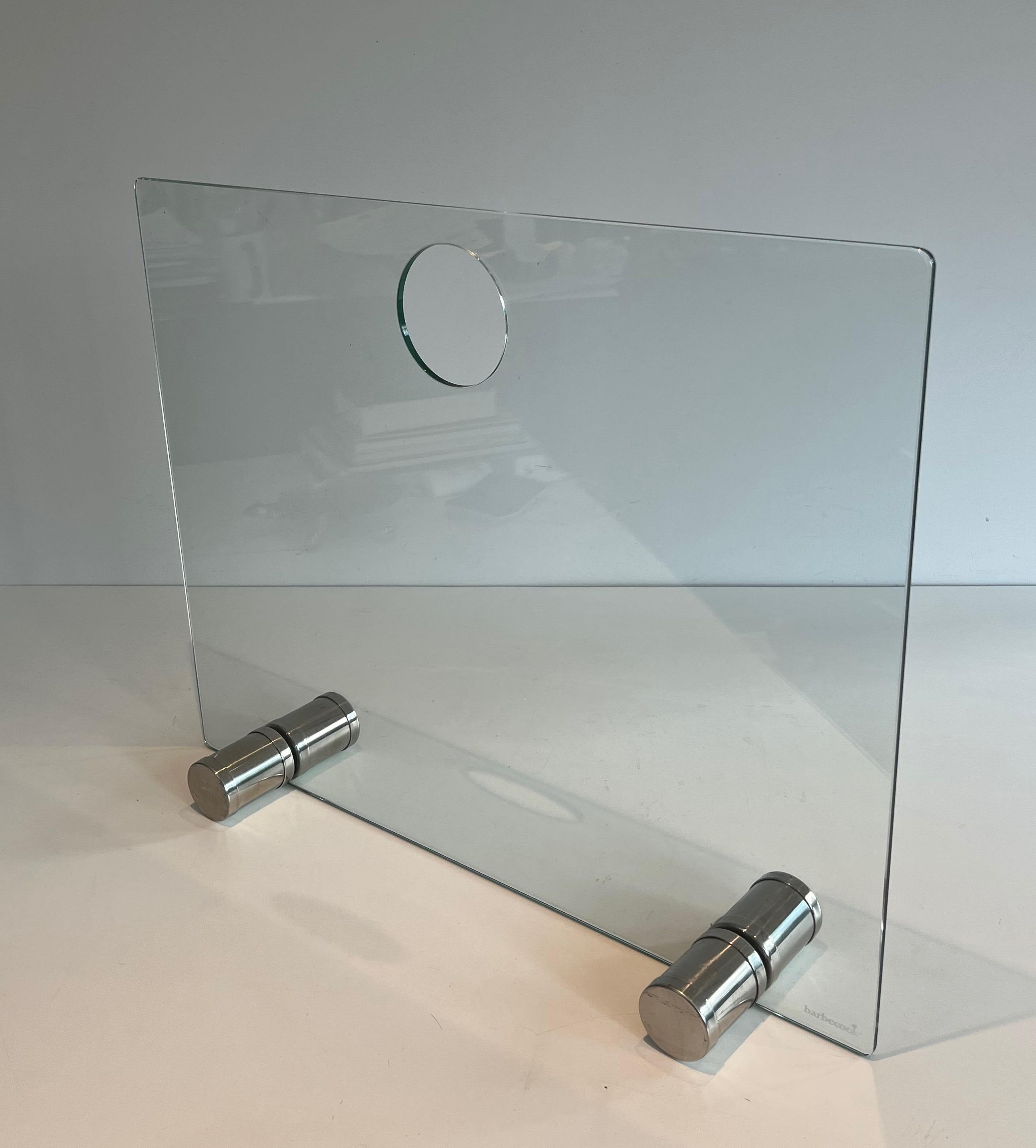 Kaminschirm aus Glas und Chrom (Moderne der Mitte des Jahrhunderts) im Angebot