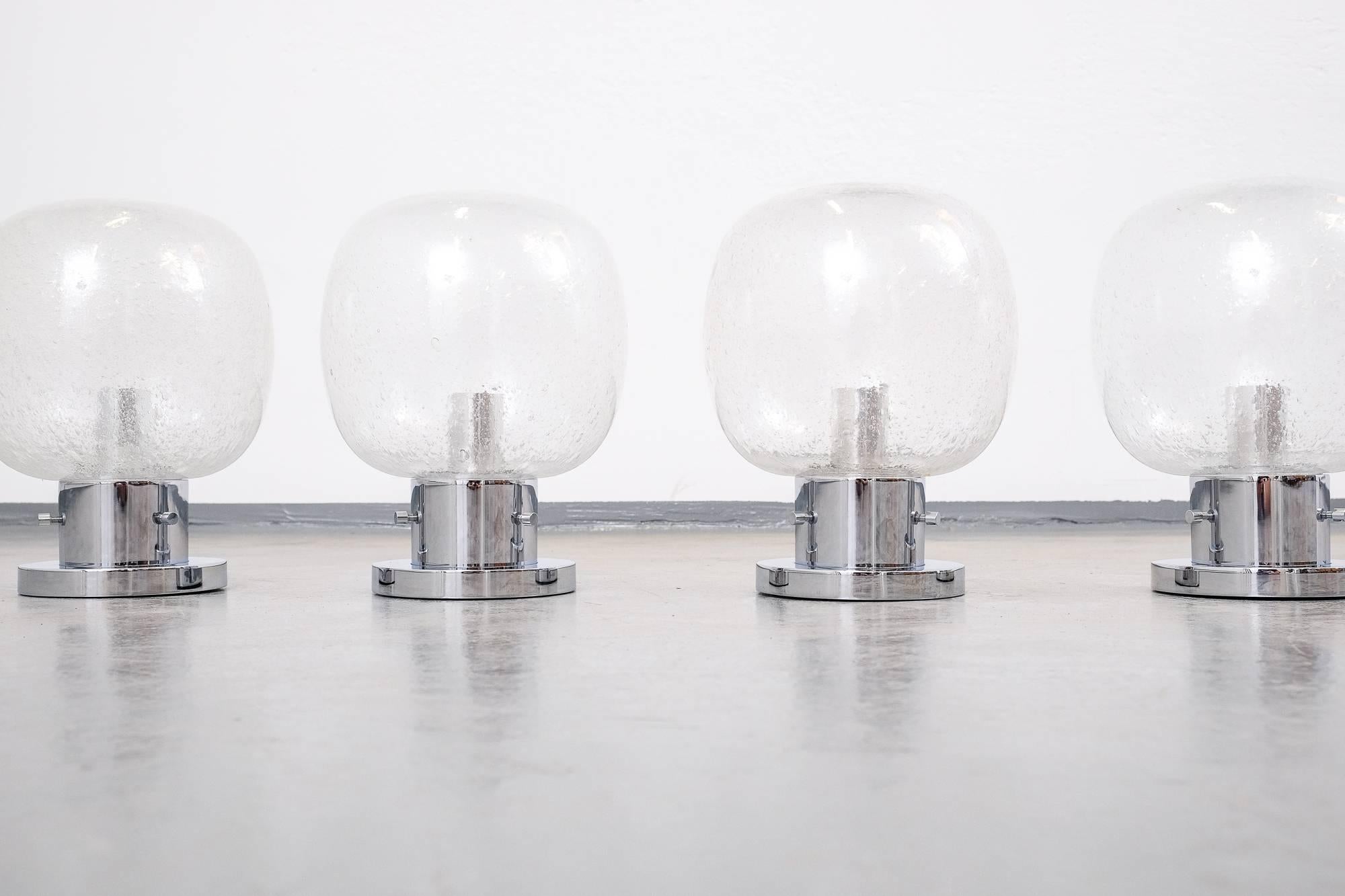 German Glass and Chrome Flush Mount Globe Lights or Wall Sconces by Limburg, 1970s