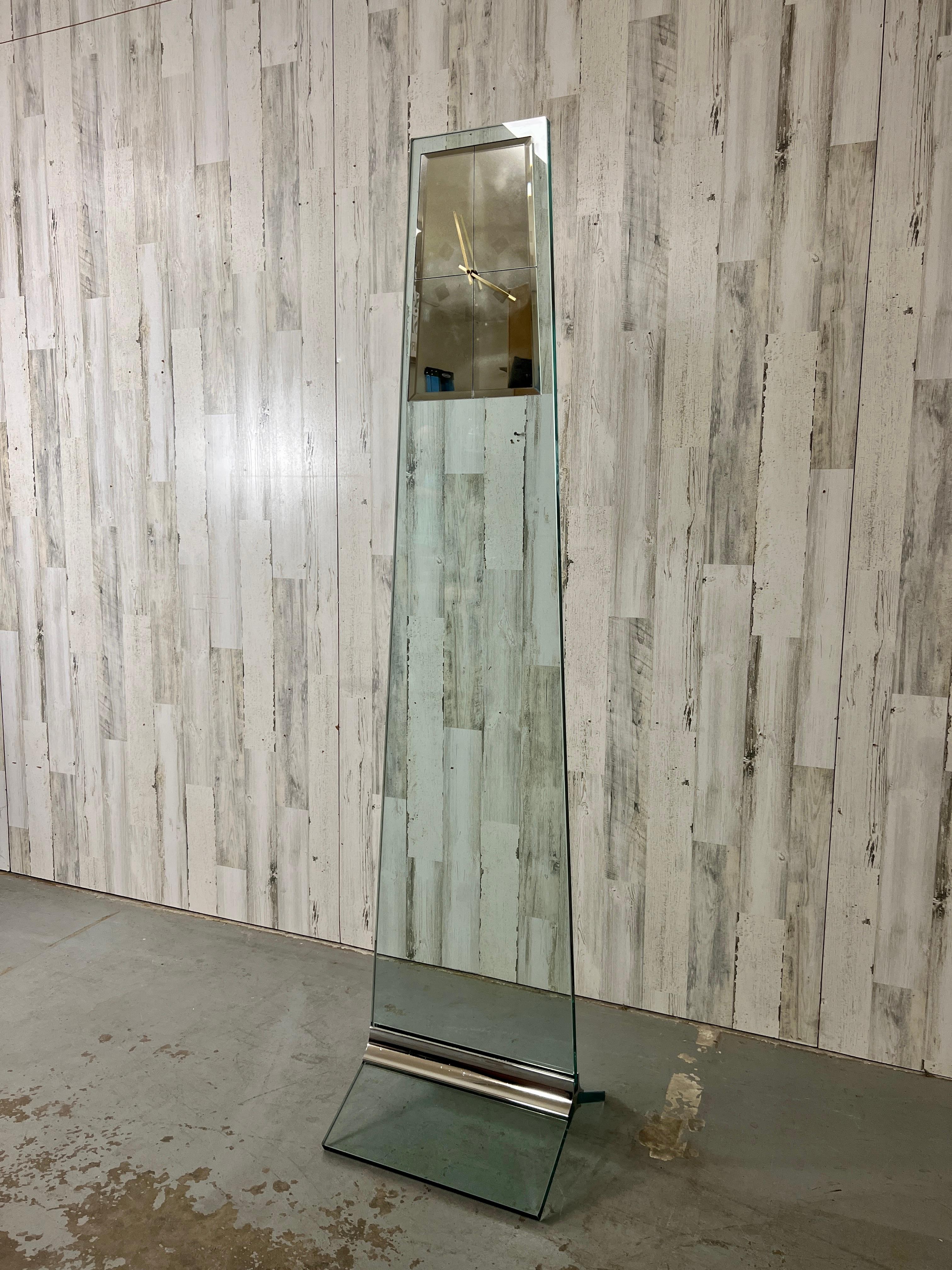 Modern Glass and Chrome Long Case Clock Attributed to Pace Furniture For Sale