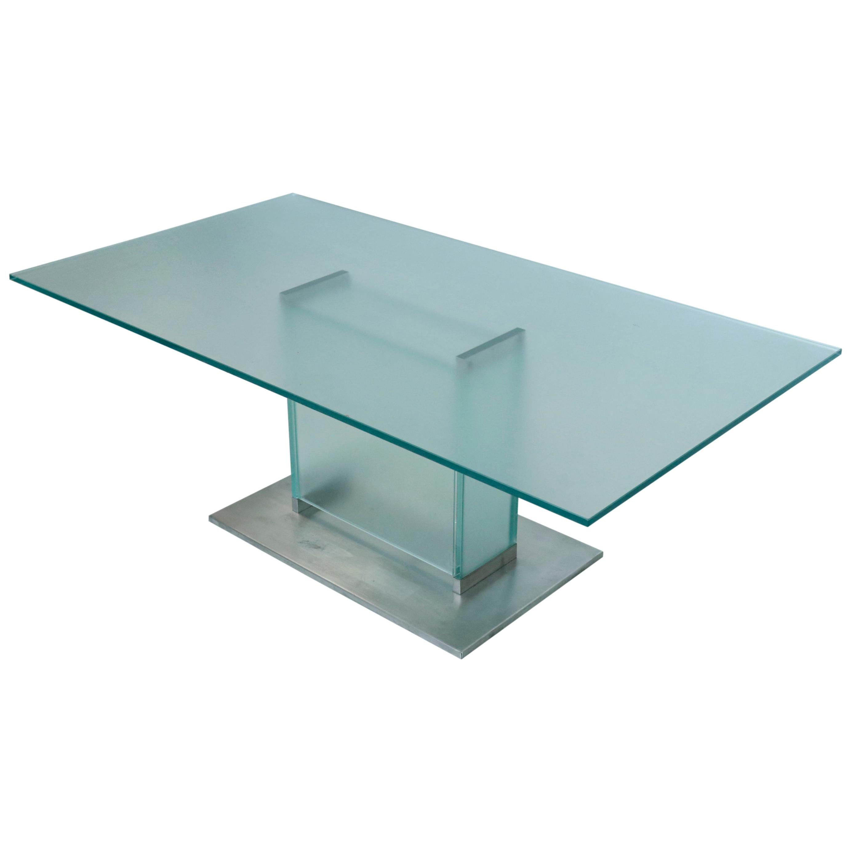 Glass and Chrome Low Table For Sale