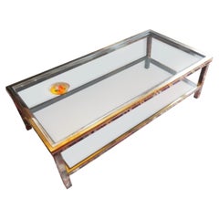 Glass and chrome metal coffee table with gilt metal