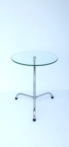 Glass and Chrome Side Drink Table, circa 1970s