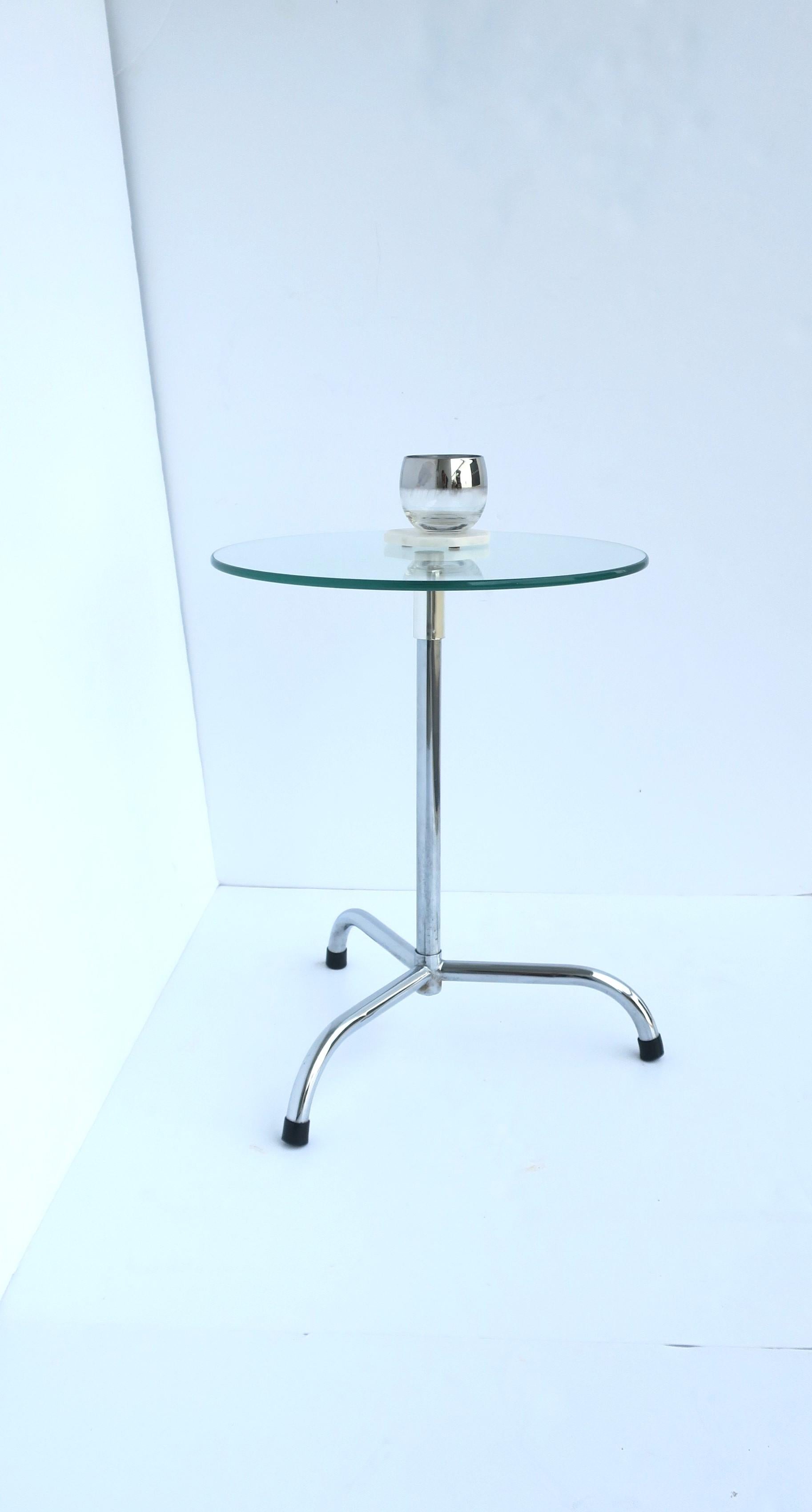 Tempered Glass and Chrome Side Drink Table, circa 1970s For Sale
