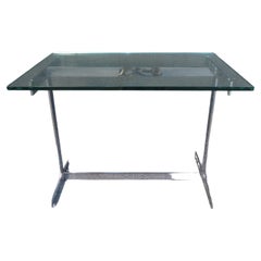 Mesa auxiliar de cristal y cromo al estilo de Milo Baughman