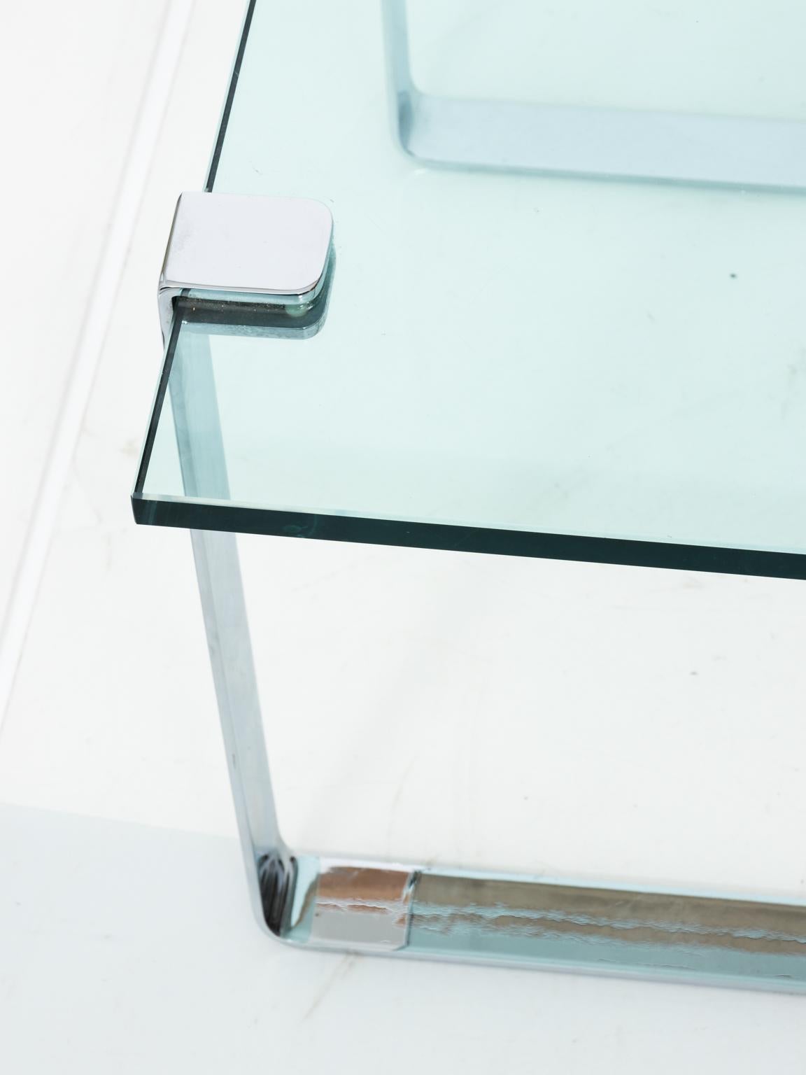 Polished Glass and Chrome Side Table in the style of Milo Baughman