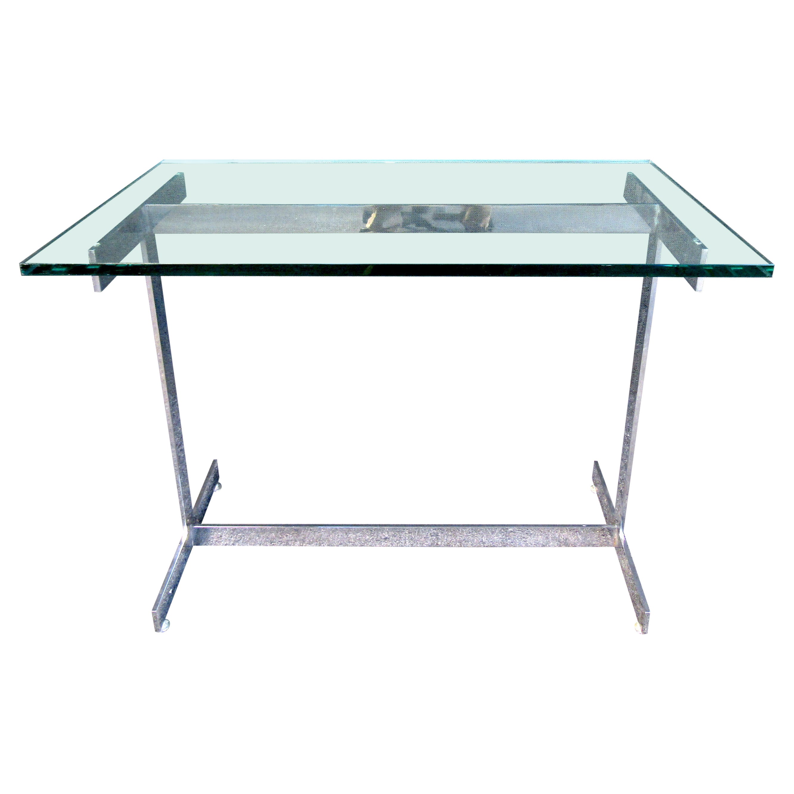 Mesa auxiliar de cristal y cromo al estilo de Milo Baughman