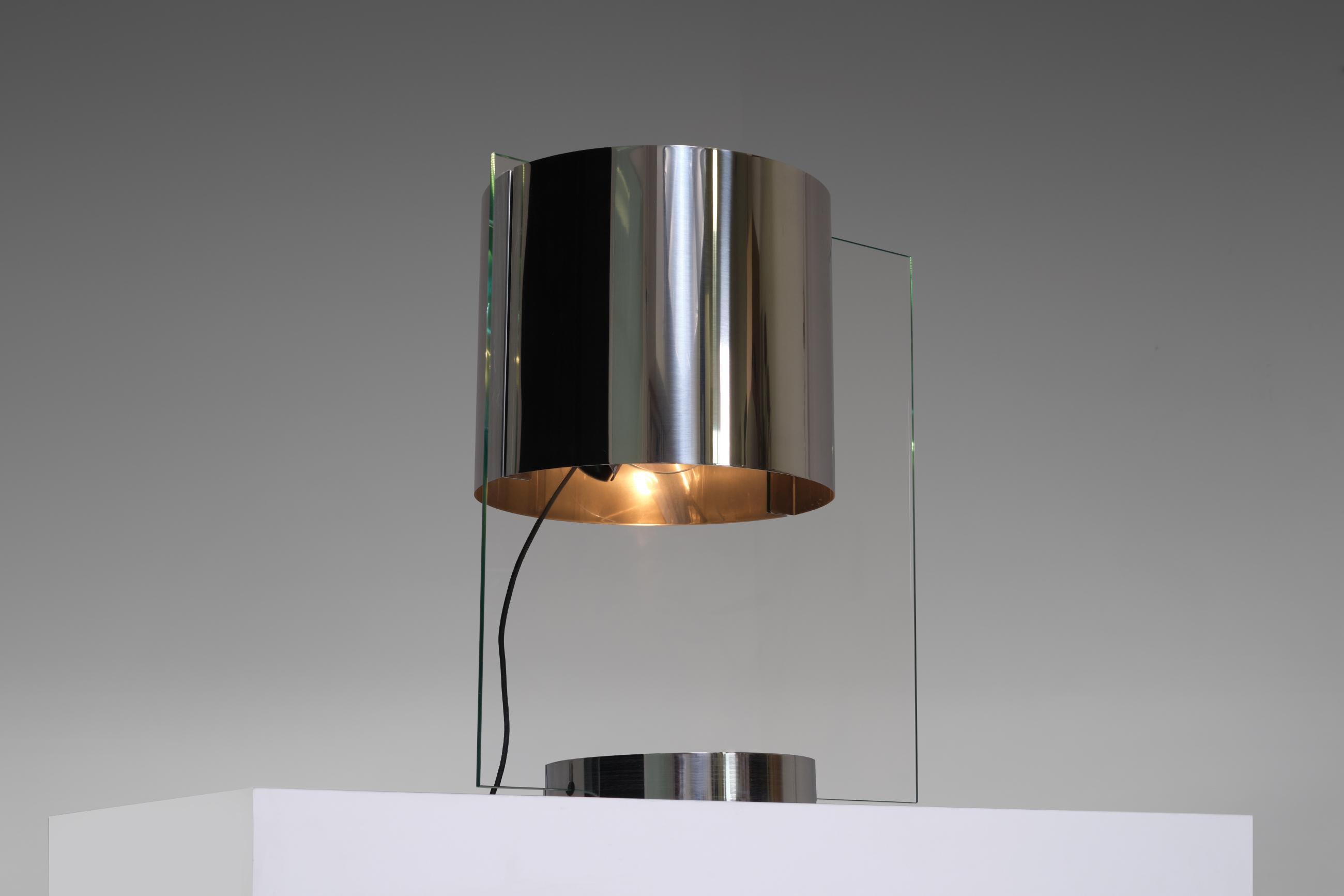 Glass and Chrome Table Lamp by Lumenform, Italy, 1970 3