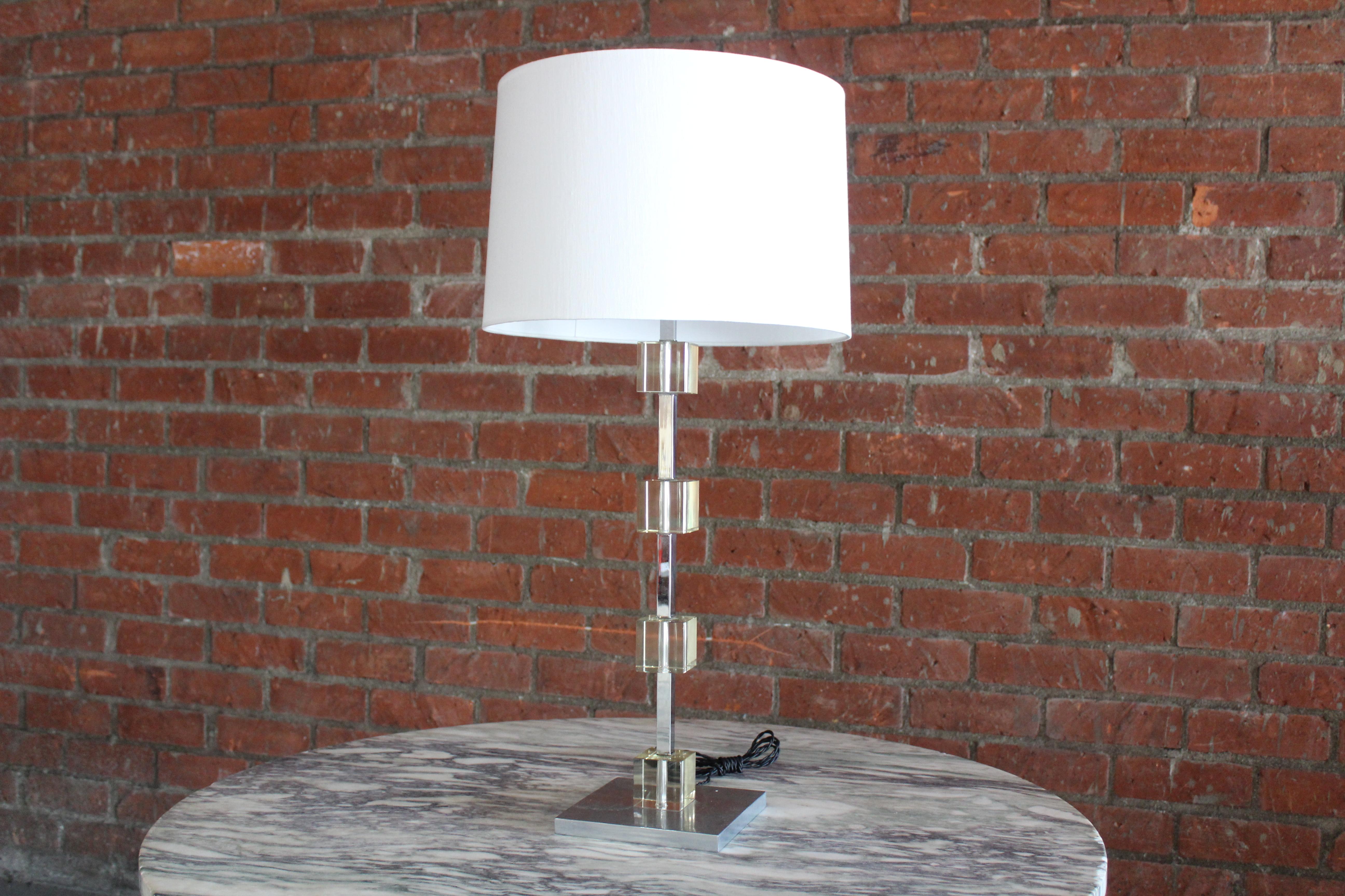 Mid-Century Modern Glass and Chrome Table Lamp Attributed to Jacques Adnet, France, 1960s