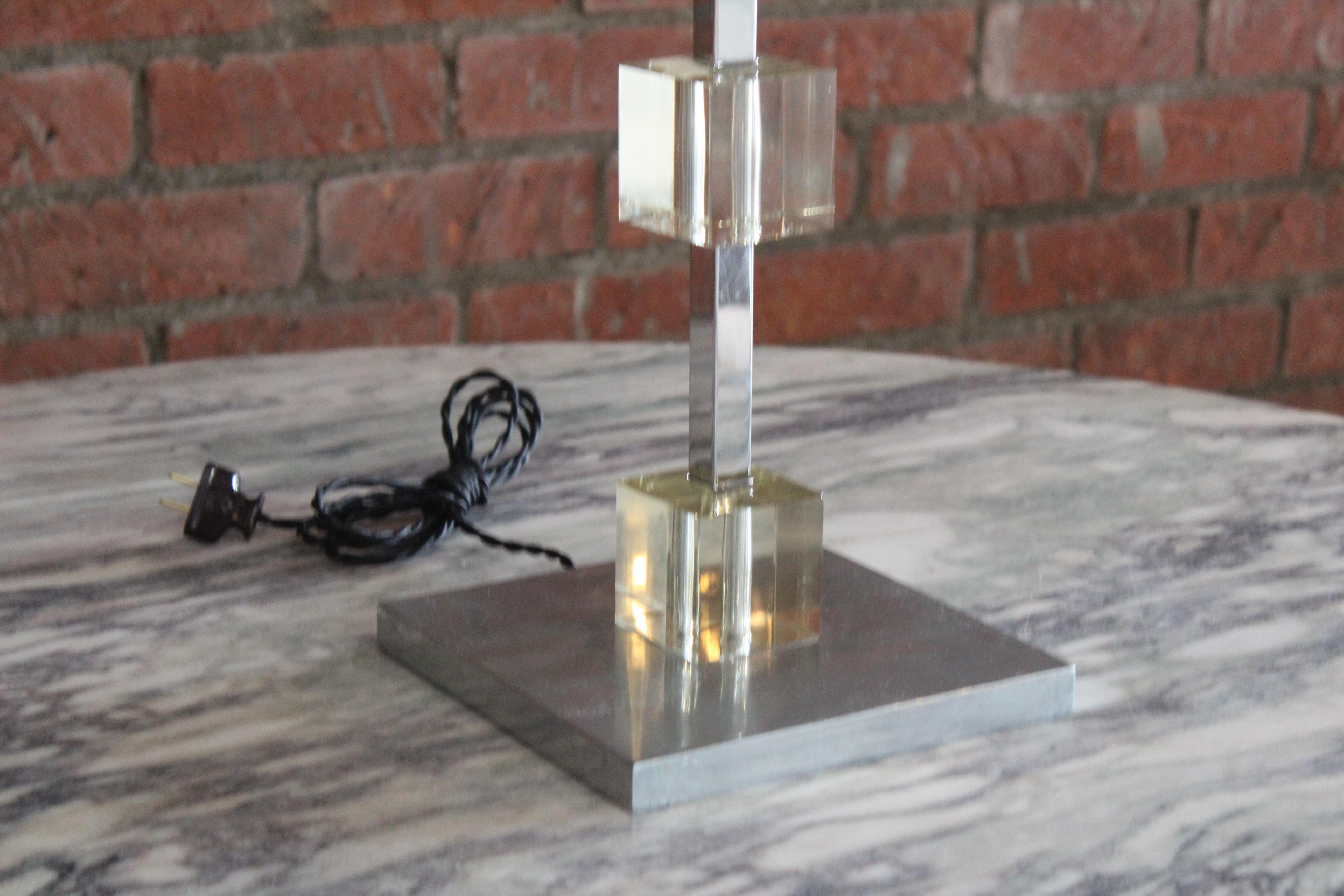 Glass and Chrome Table Lamp Attributed to Jacques Adnet, France, 1960s In Good Condition In Los Angeles, CA