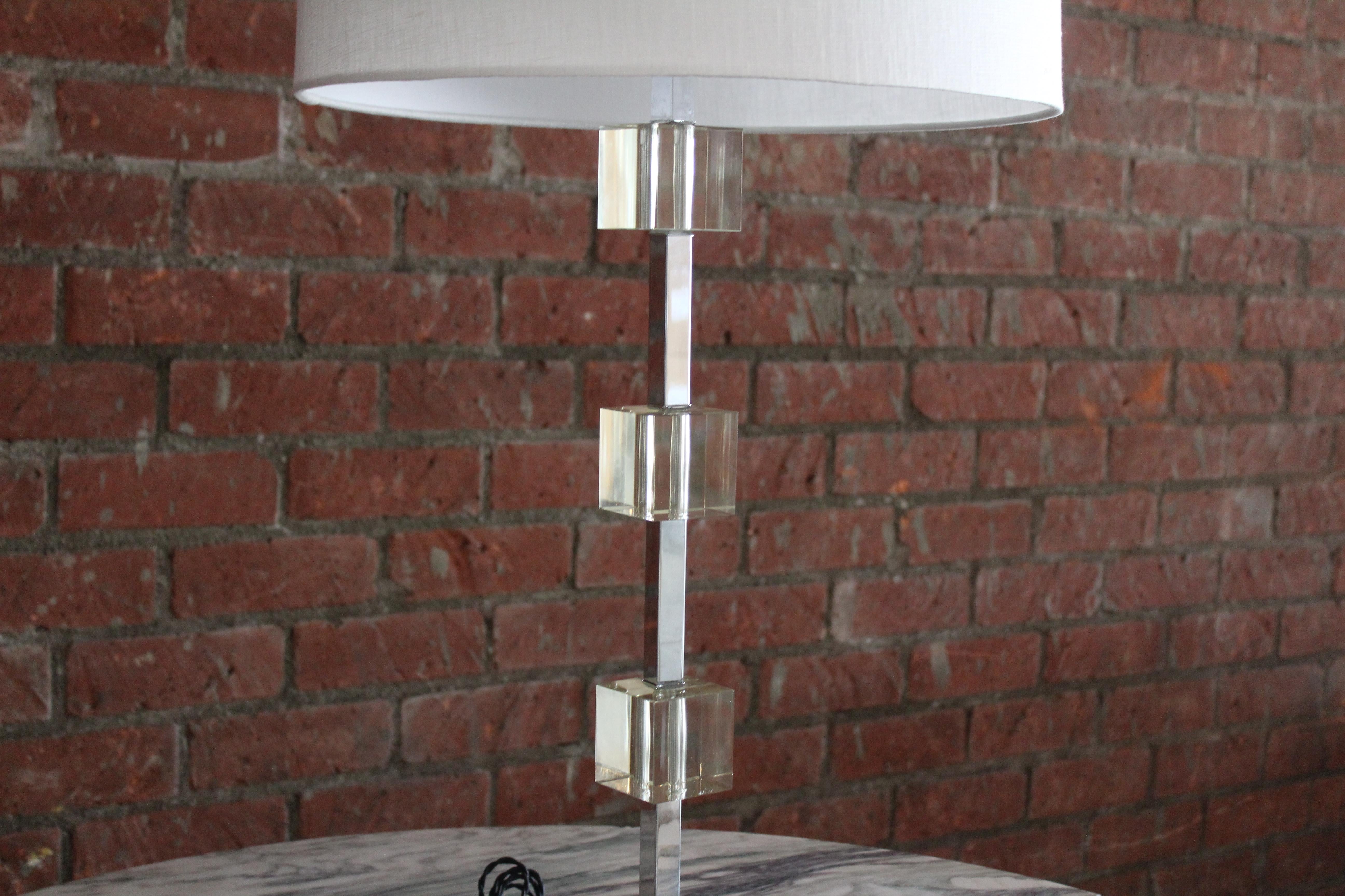 Mid-20th Century Glass and Chrome Table Lamp Attributed to Jacques Adnet, France, 1960s