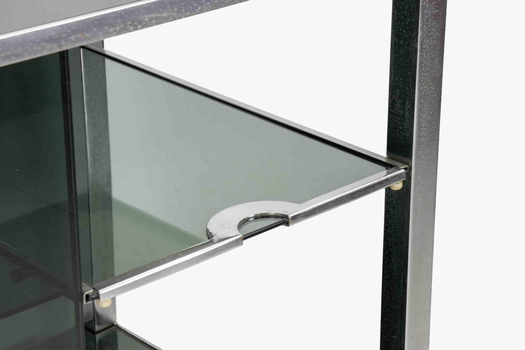 Schrank „Alpha“ aus Glas und verchromtem Metall von Willy Rizzo für Mario Sabot (Ende des 20. Jahrhunderts) im Angebot