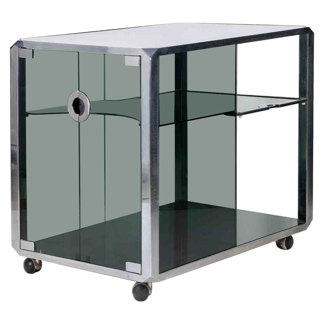 Glass and Chromed Metal Cabinet "Alpha" by Willy Rizzo for Mario Sabot