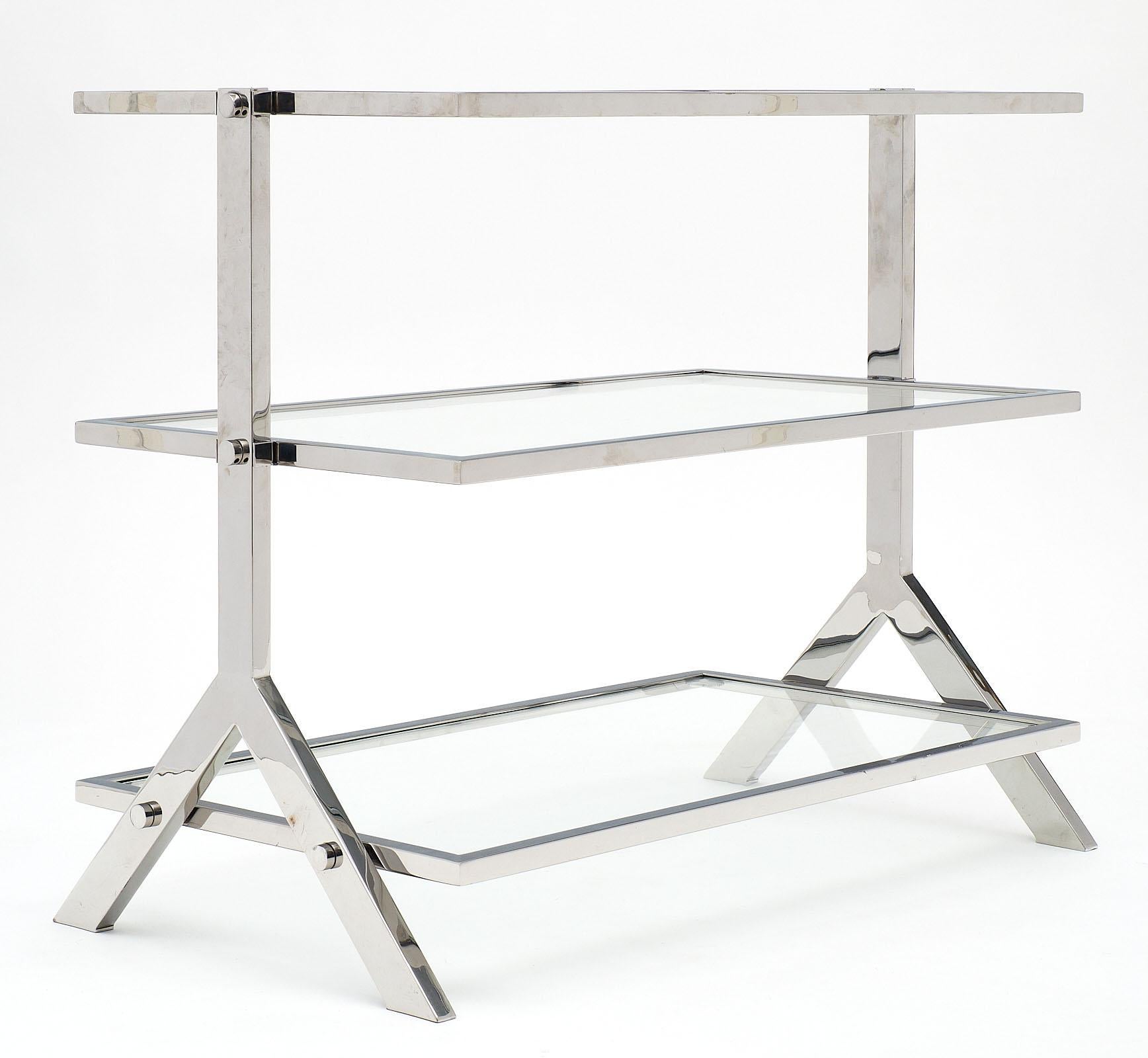Modern Glass and Chromed Steel Console or Side Table For Sale