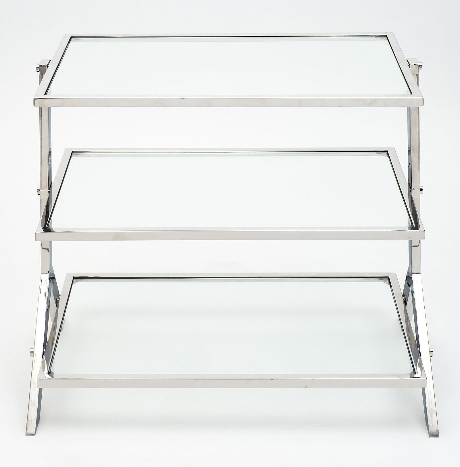 French Glass and Chromed Steel Console or Side Table For Sale