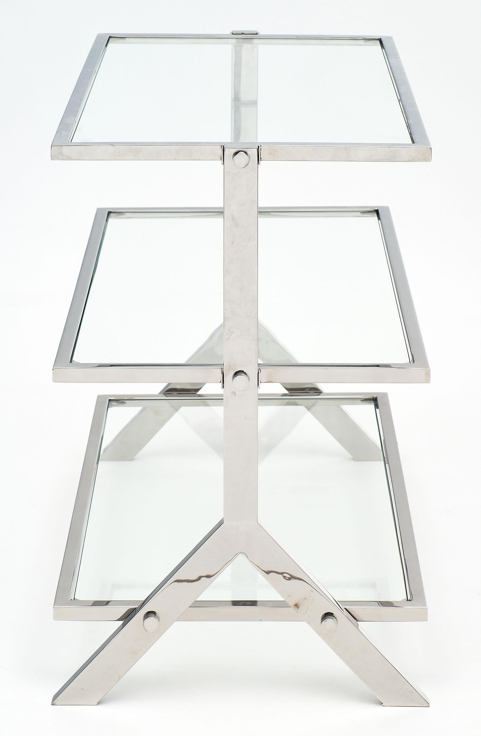 Glass and Chromed Steel Console or Side Table For Sale 2