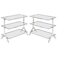 Glass and Chromed Steel Console or Side Tables