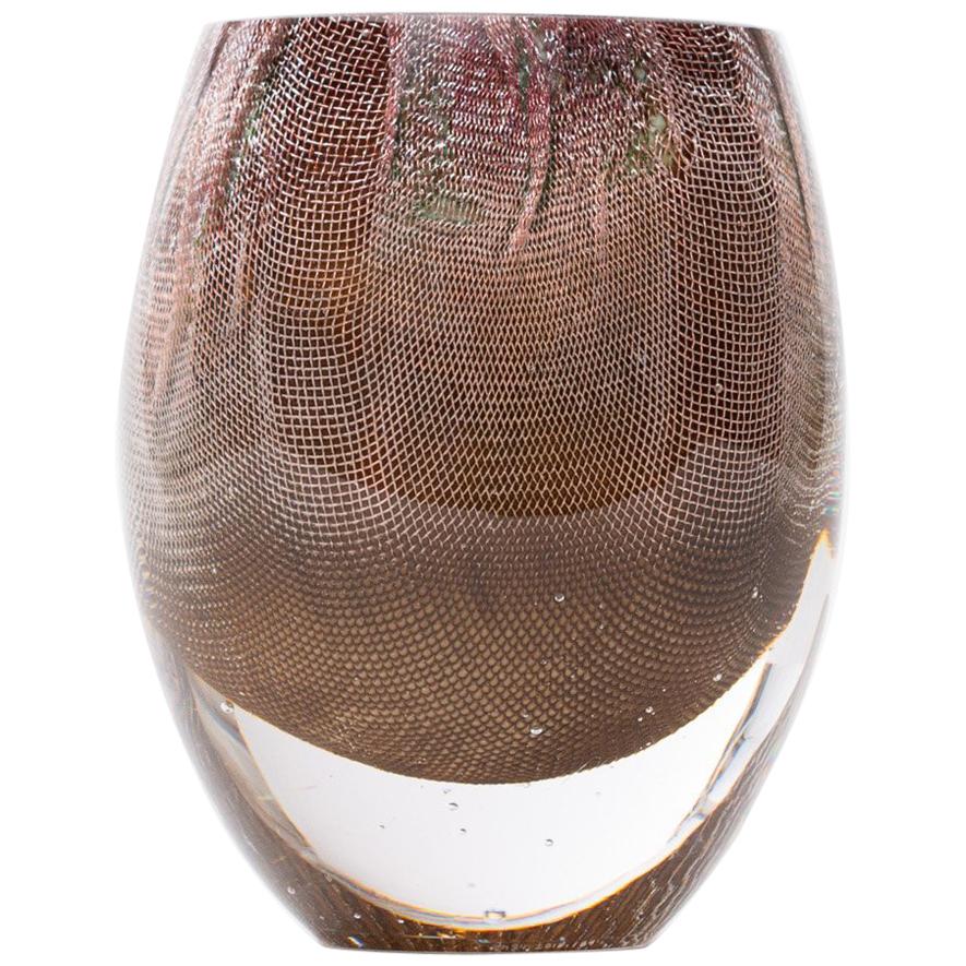 Glass and Copper Mesh Vase by Omer Arbel for OAO Works, Brown Green im Angebot