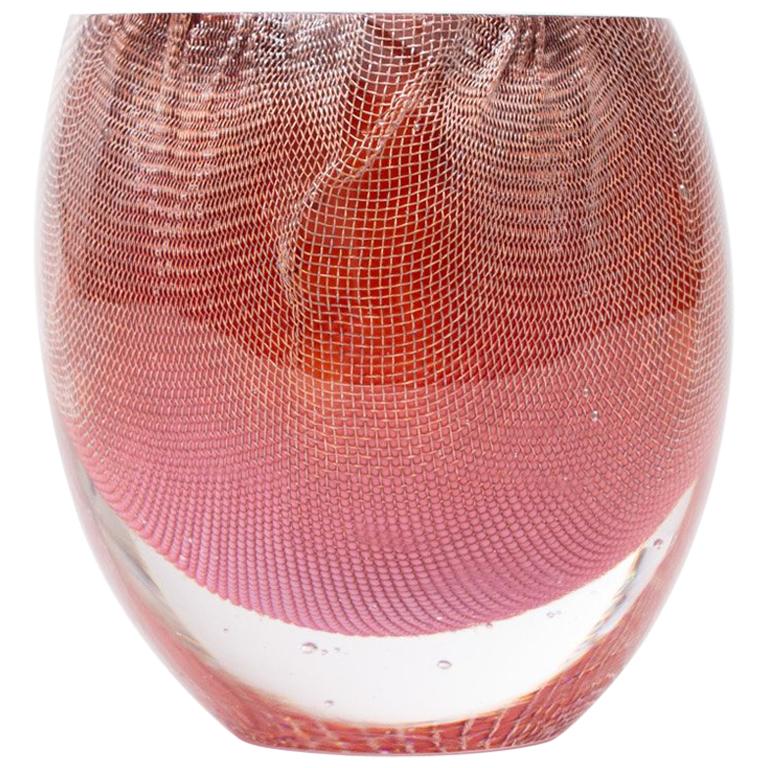 Glass and Copper Mesh Vase by Omer Arbel For OAO Works, Bubblegum Pink For Sale