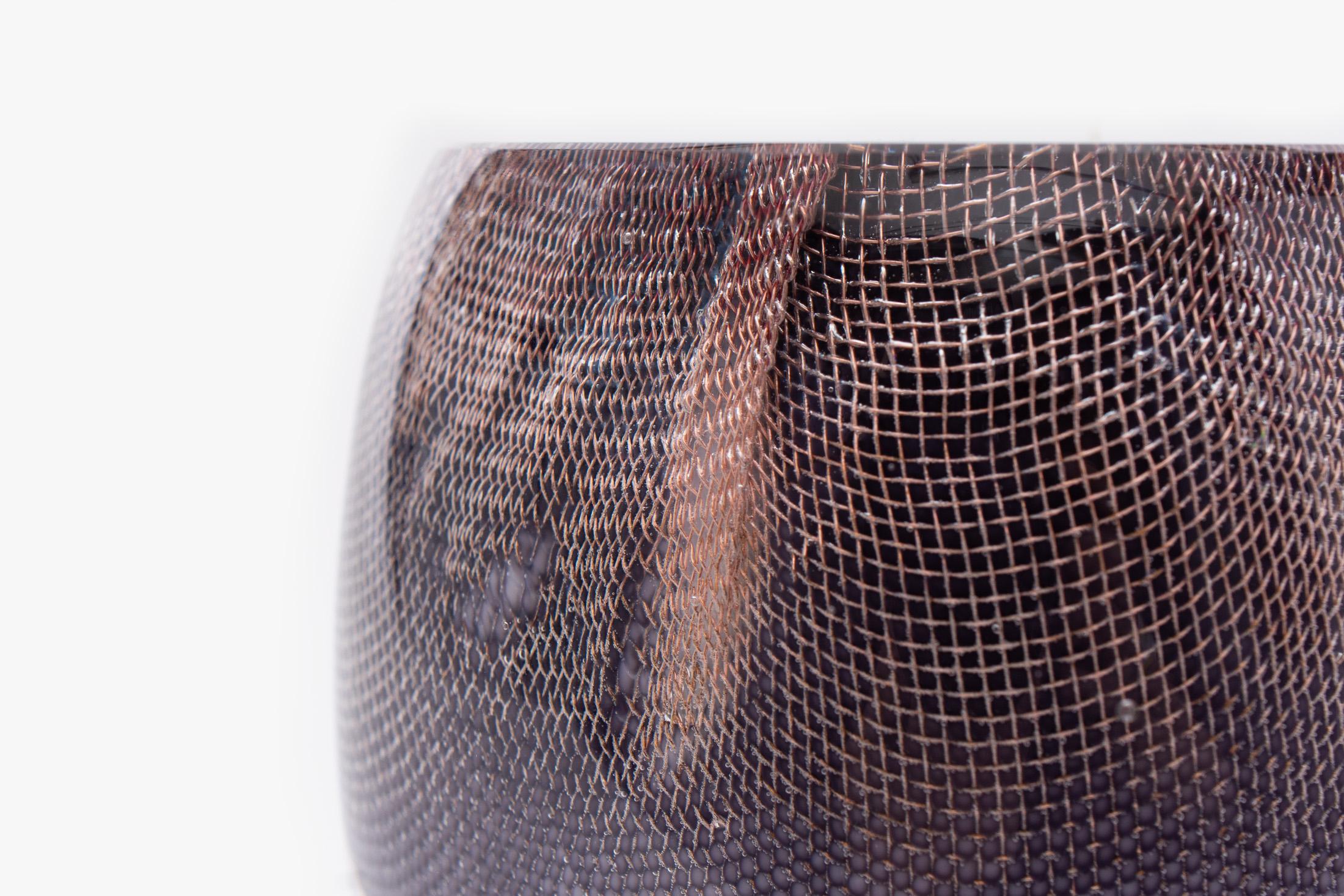 Canadian Glass and Copper Mesh Vase by Omer Arbel For OAO Works, Lavender For Sale