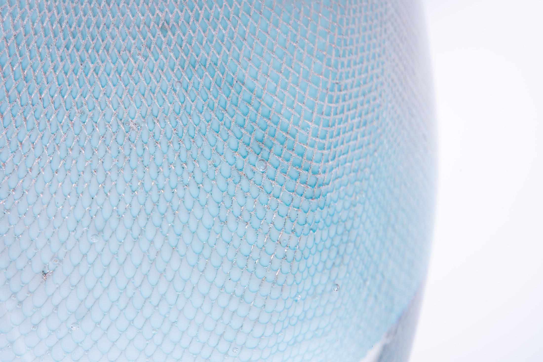 Glass and Copper Mesh Vase by Omer Arbel for OAO Works, Light Blue In New Condition For Sale In Vancouver, British Columbia