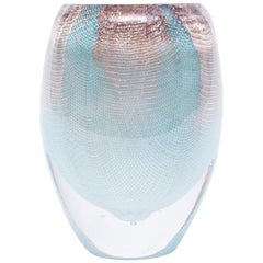 Glass and Copper Mesh Vase by Omer Arbel for OAO Works, Light Blue