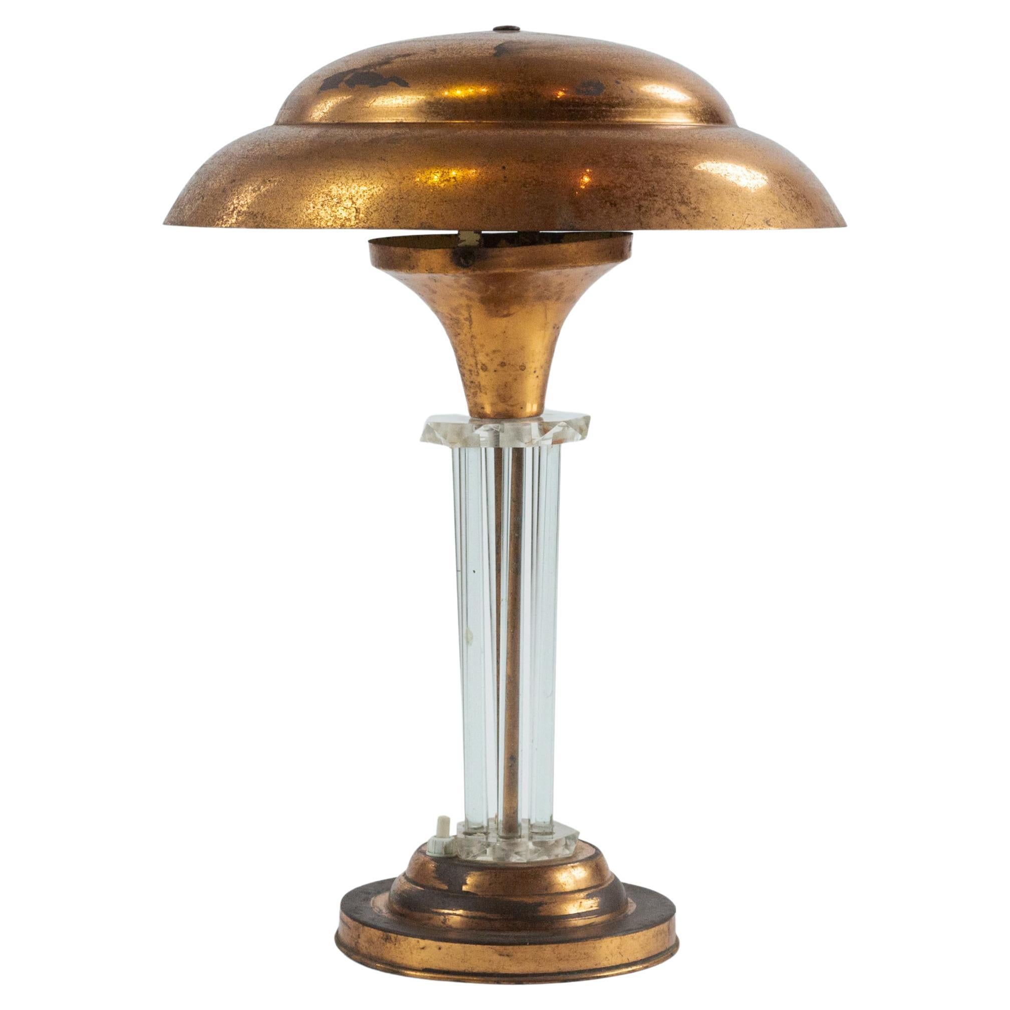 Tischlampe aus Glas und Kupfer in der Art von Pietro Chiesa im Angebot