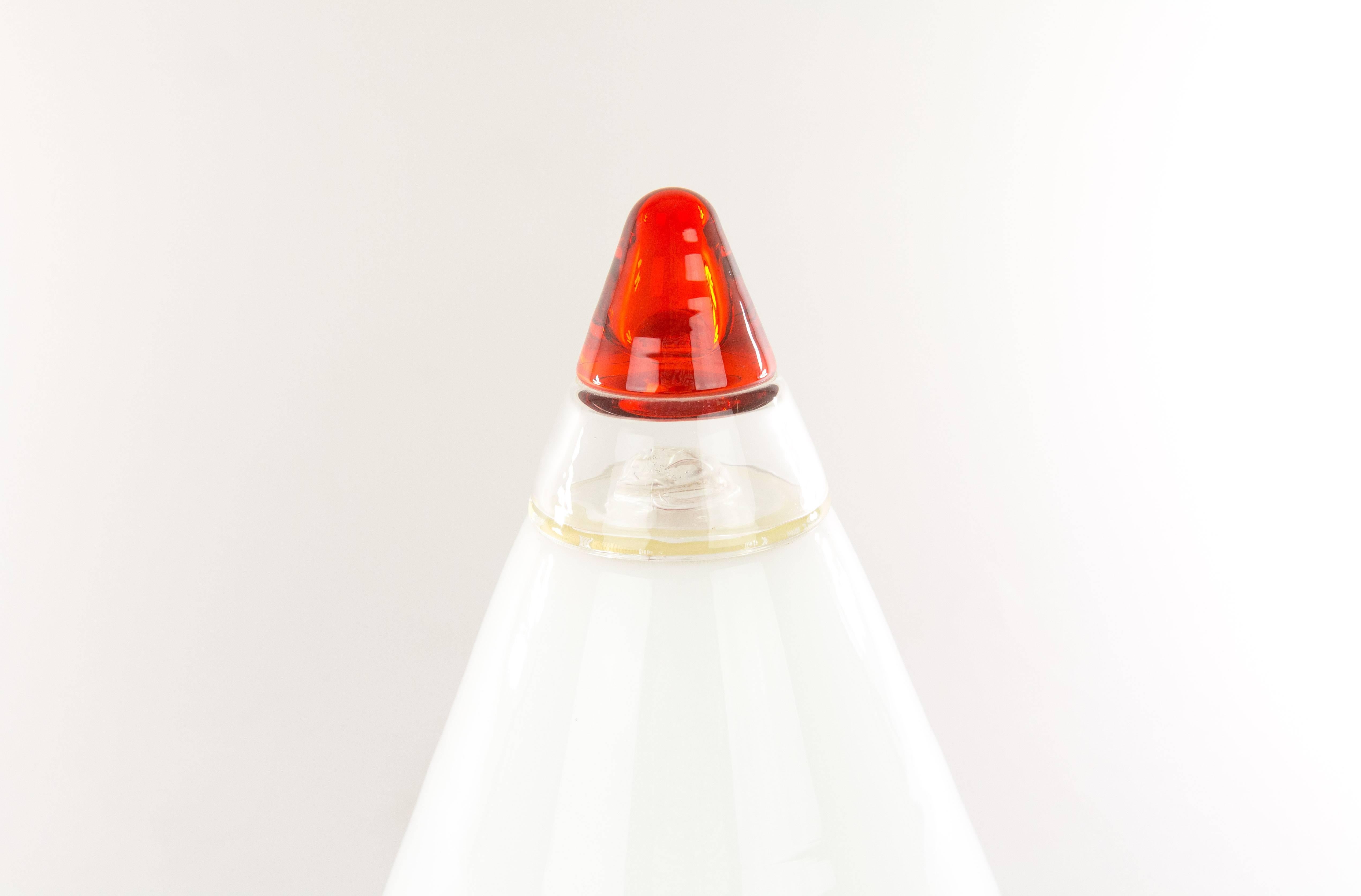 Italian Glass and Crystal Table Lamp in White and Red by Giusto Toso for Leucos, 1970s