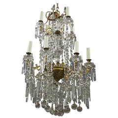 Glass and Gilded Brass 2-Tier Chandelier