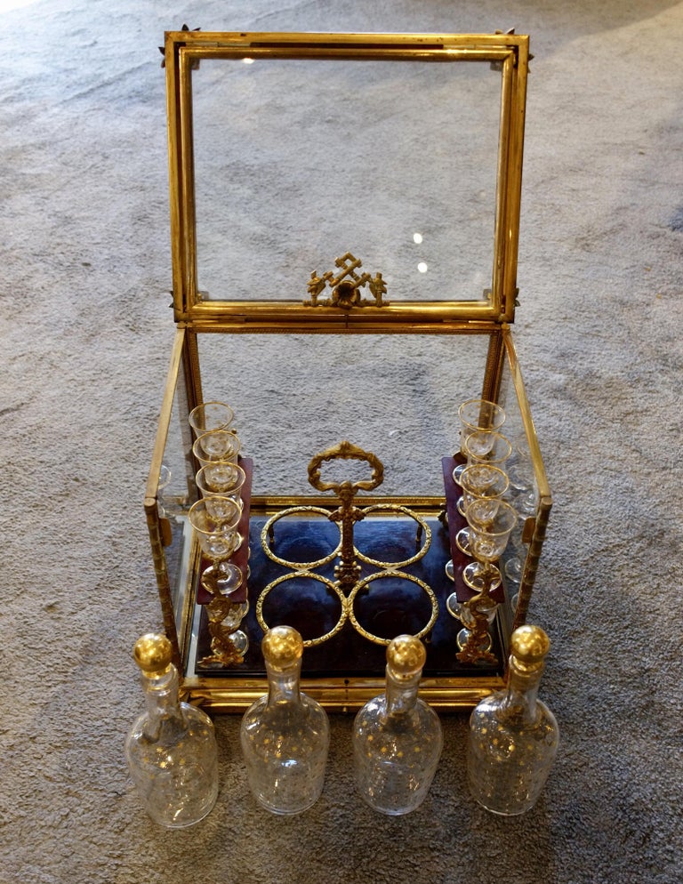 Glass and Gilded Bronze Liquor and Baccarat Glasses Bamboo