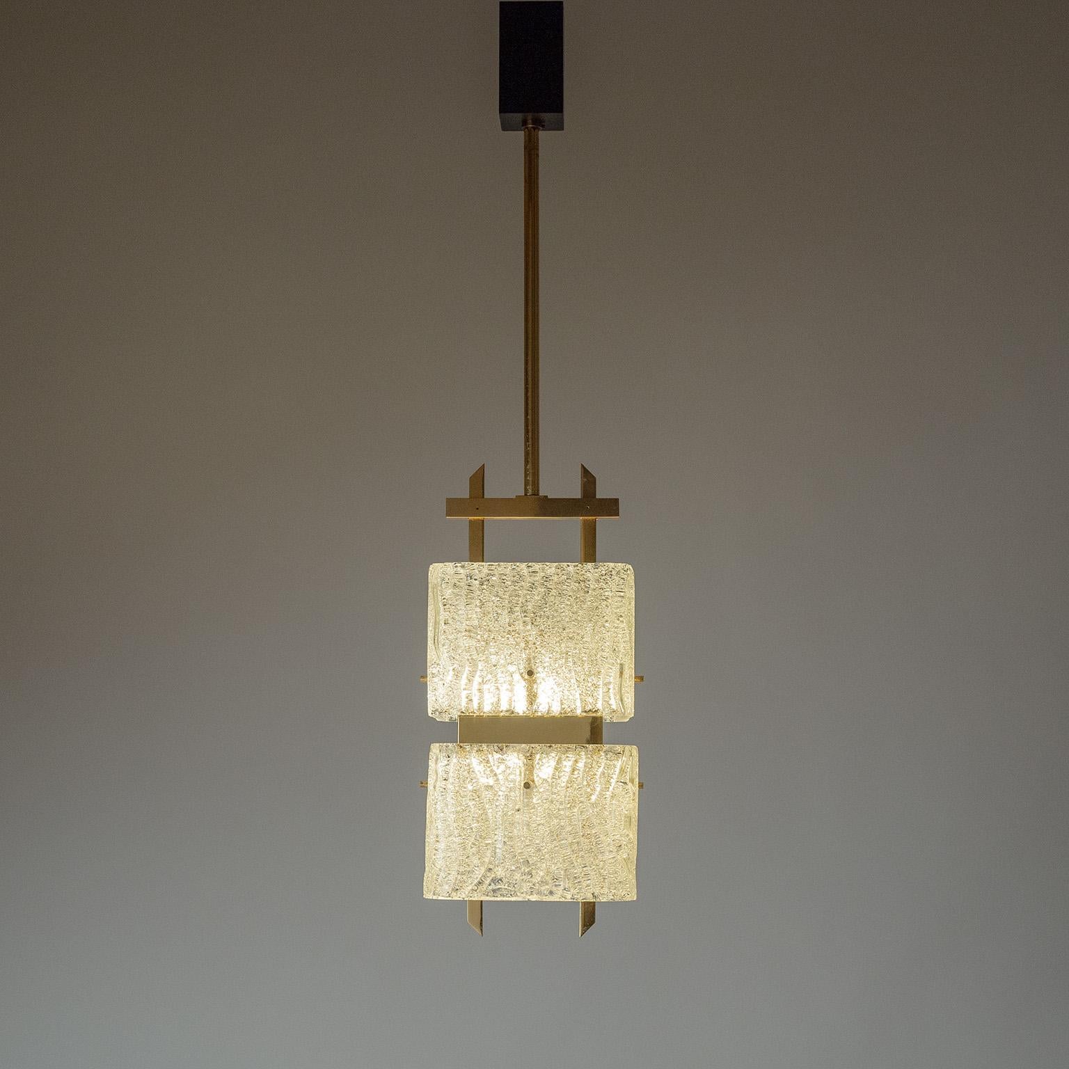 Mid-Century Modern Glass And Gilt Brass Pendant by Arlus, 1960s For Sale