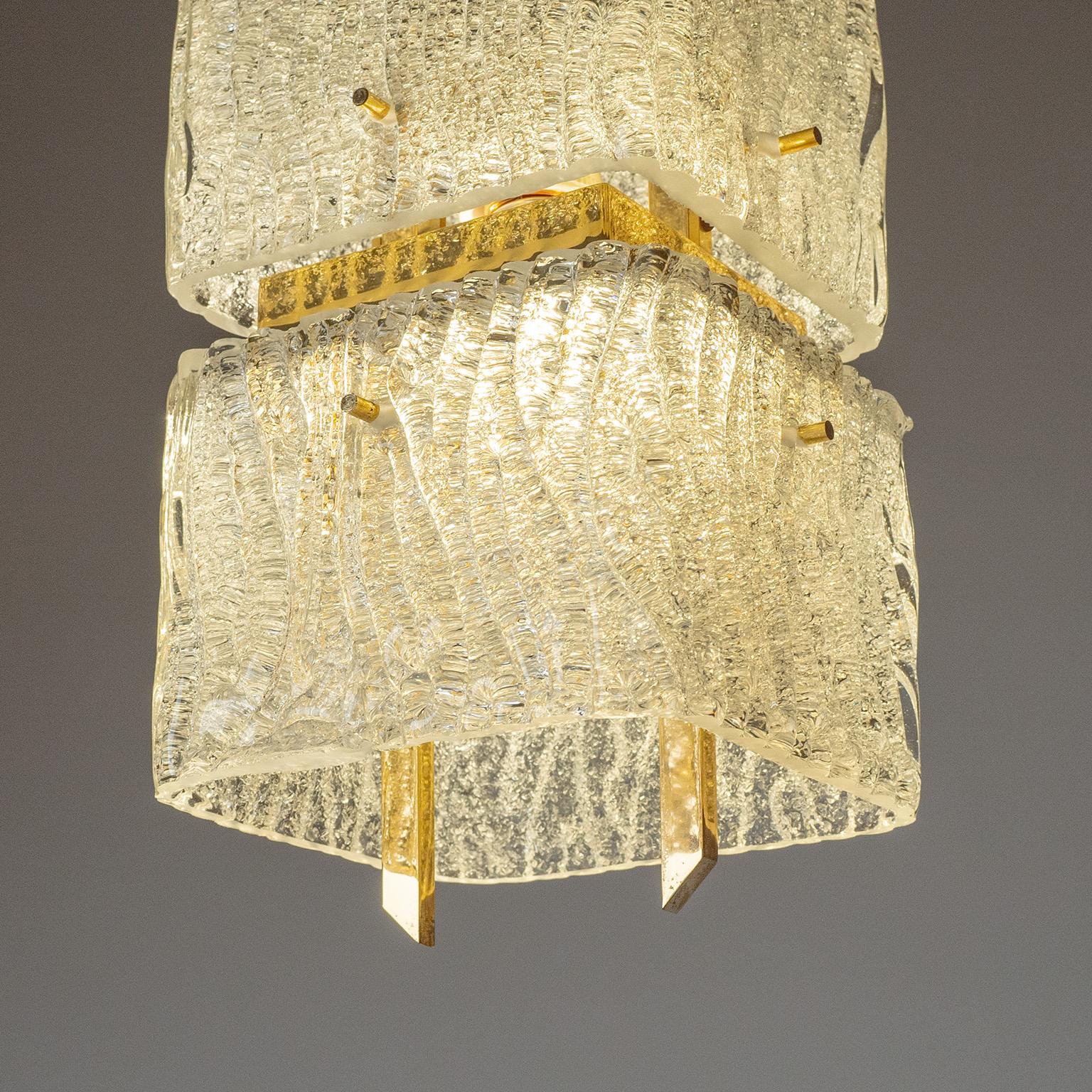 French Glass And Gilt Brass Pendant by Arlus, 1960s For Sale