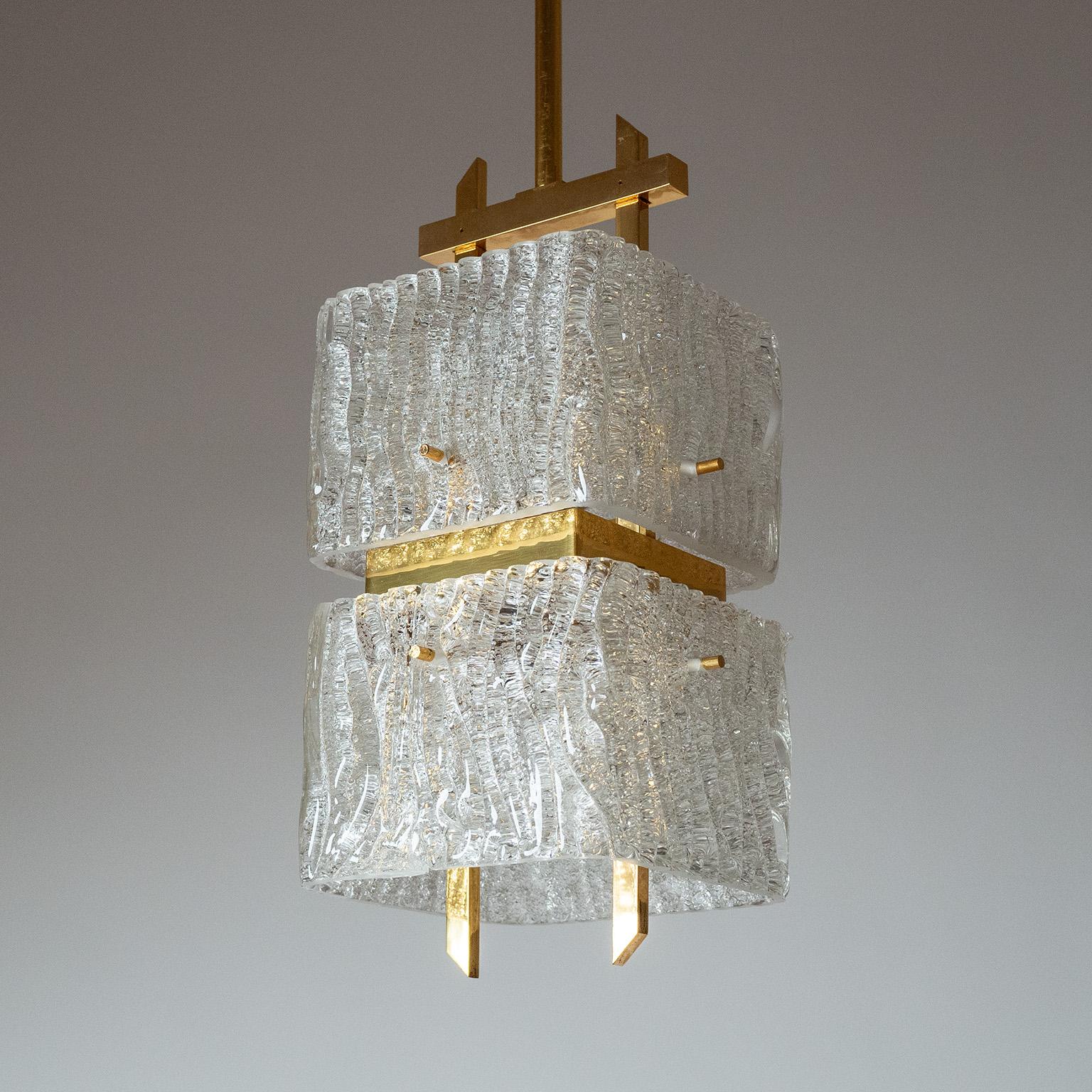 Glass And Gilt Brass Pendant by Arlus, 1960s In Good Condition For Sale In Vienna, AT