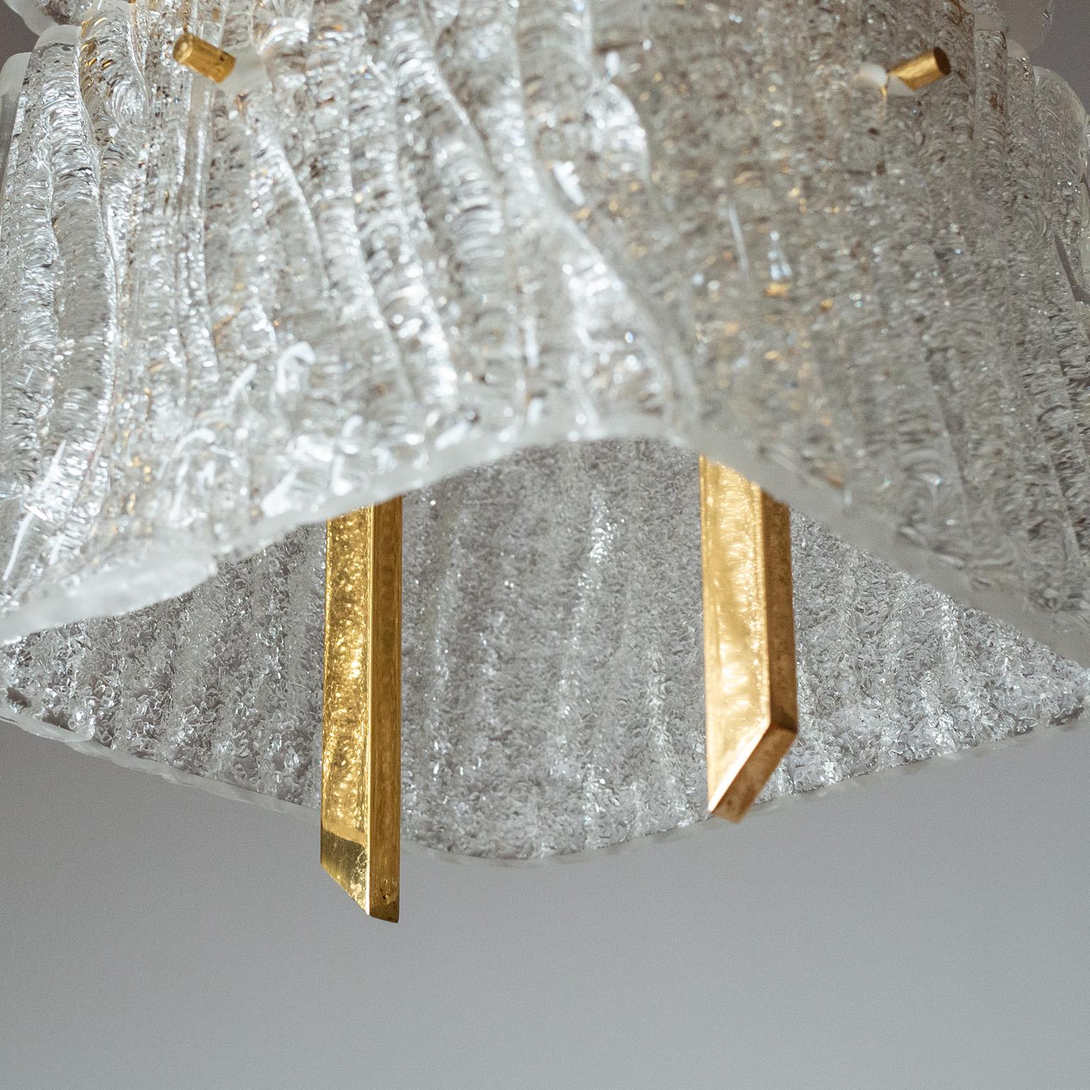 Mid-20th Century Glass And Gilt Brass Pendant by Arlus, 1960s For Sale