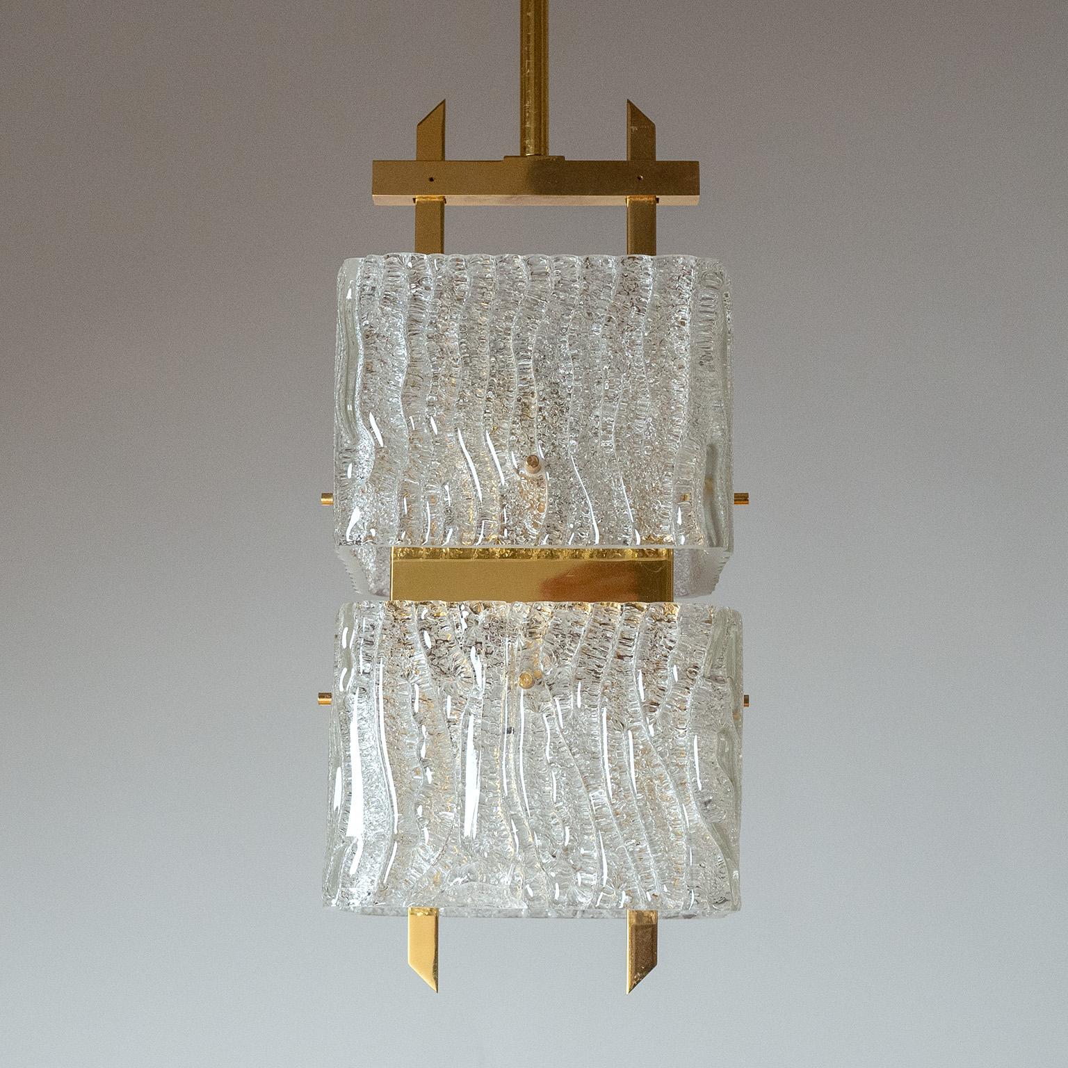 Glass And Gilt Brass Pendant by Arlus, 1960s For Sale 1