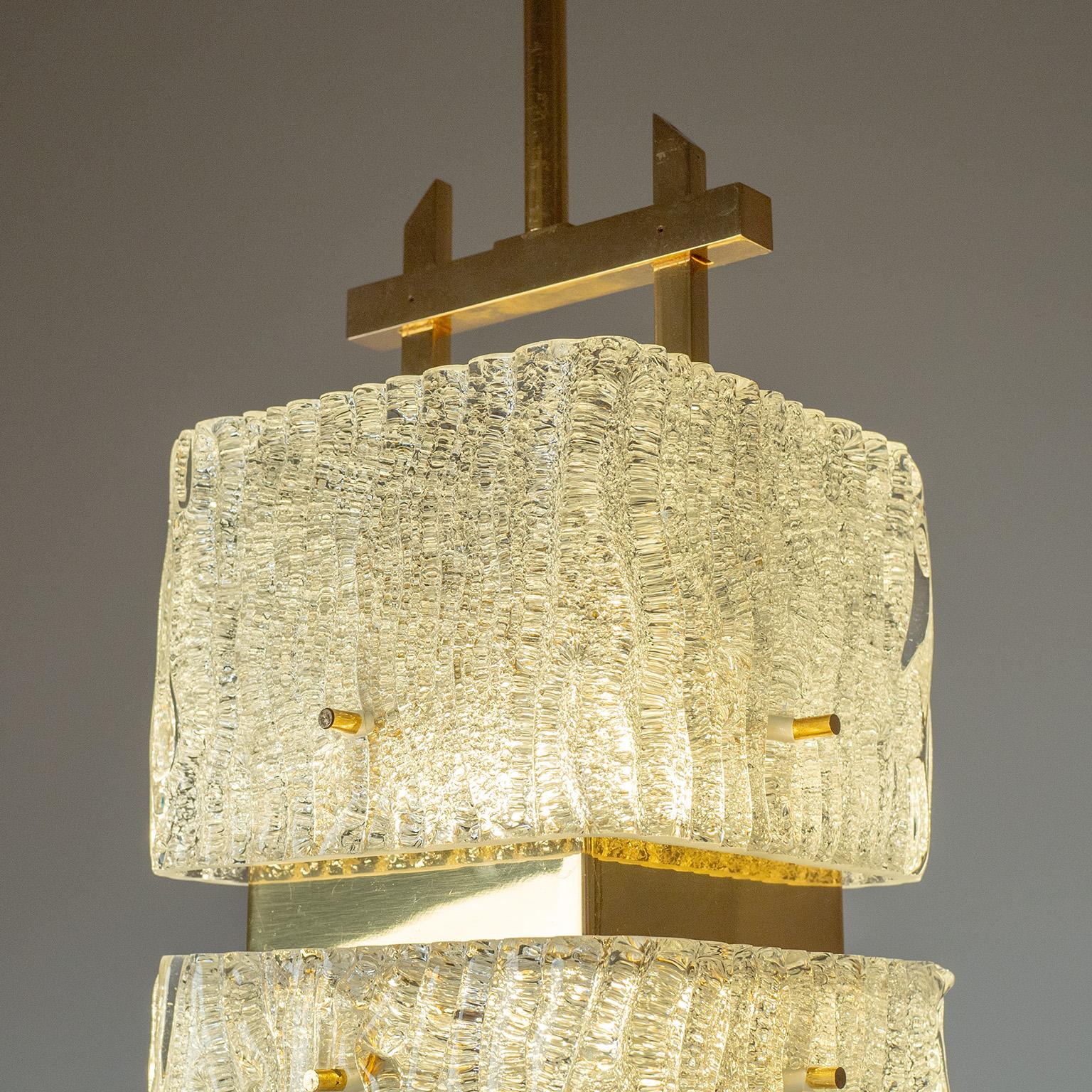 Glass And Gilt Brass Pendant by Arlus, 1960s For Sale 2