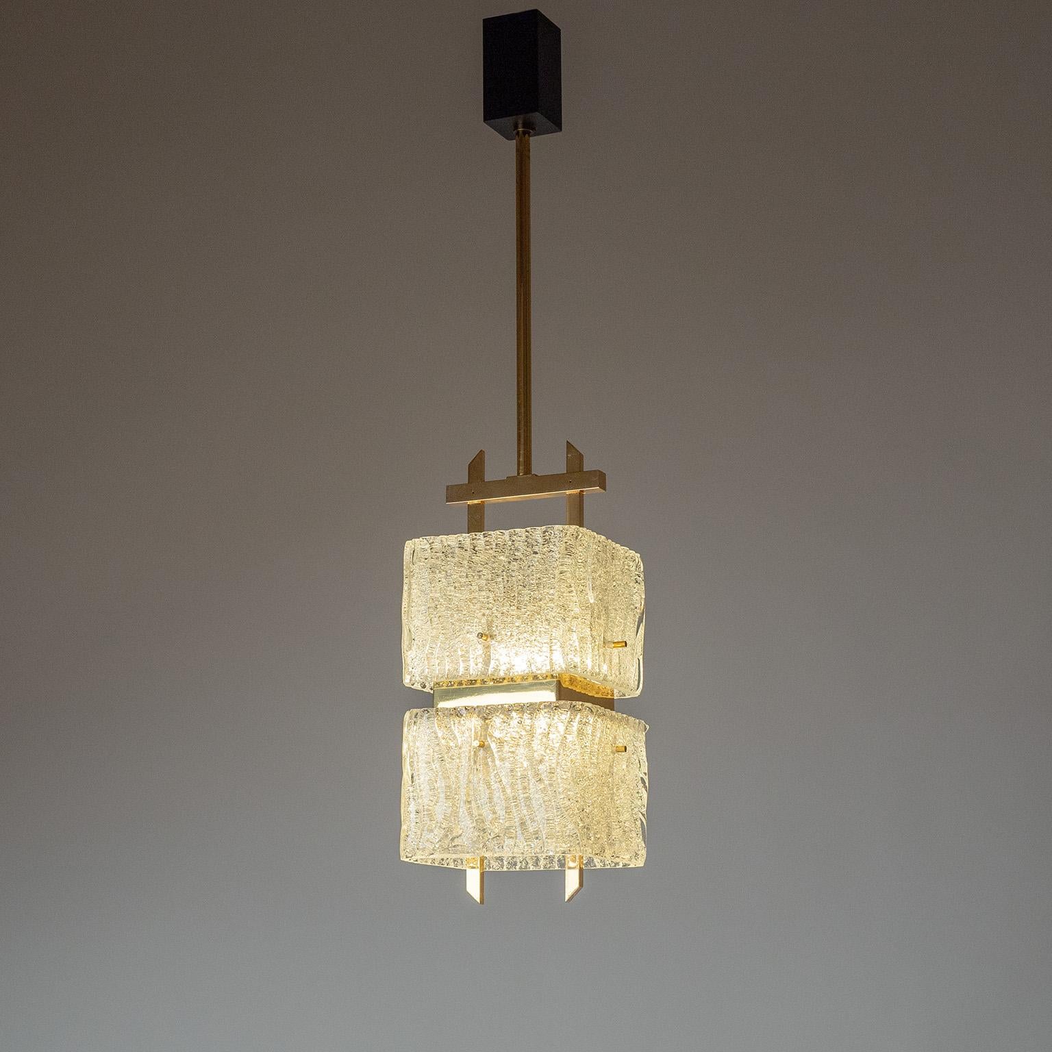 Glass And Gilt Brass Pendant by Arlus, 1960s For Sale 3