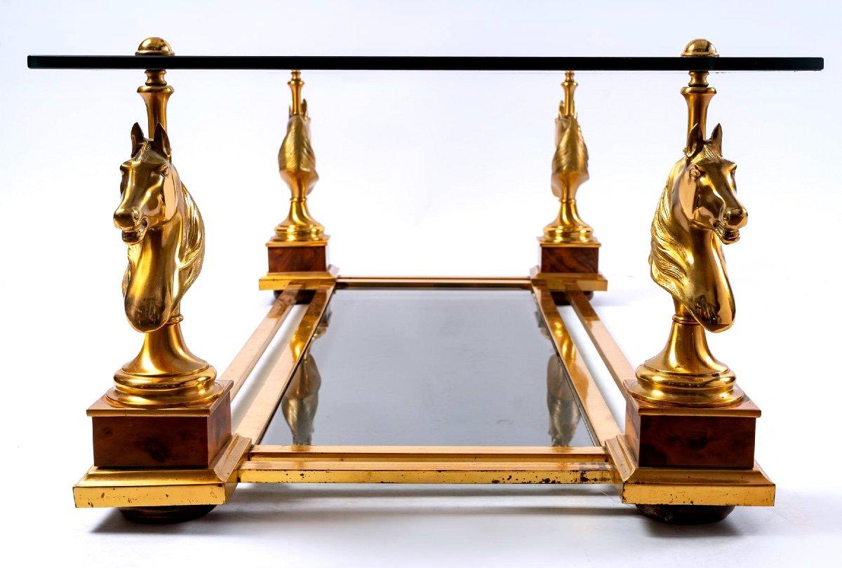Glass and gilt bronze Cheval coffee table, Maison Charles, 20th Century
French 