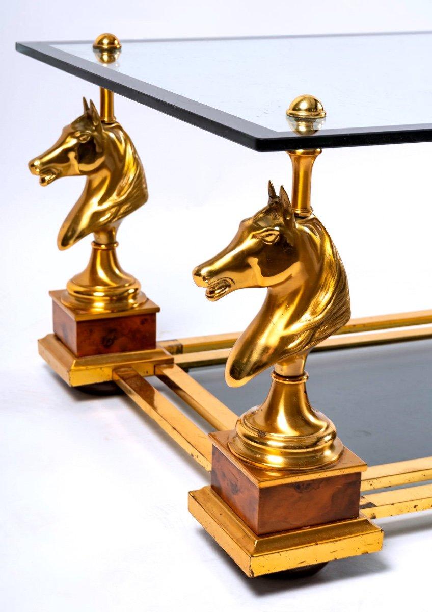 Modern Glass and Gilt Bronze Cheval Coffee Table, Maison Charles, 20th Century